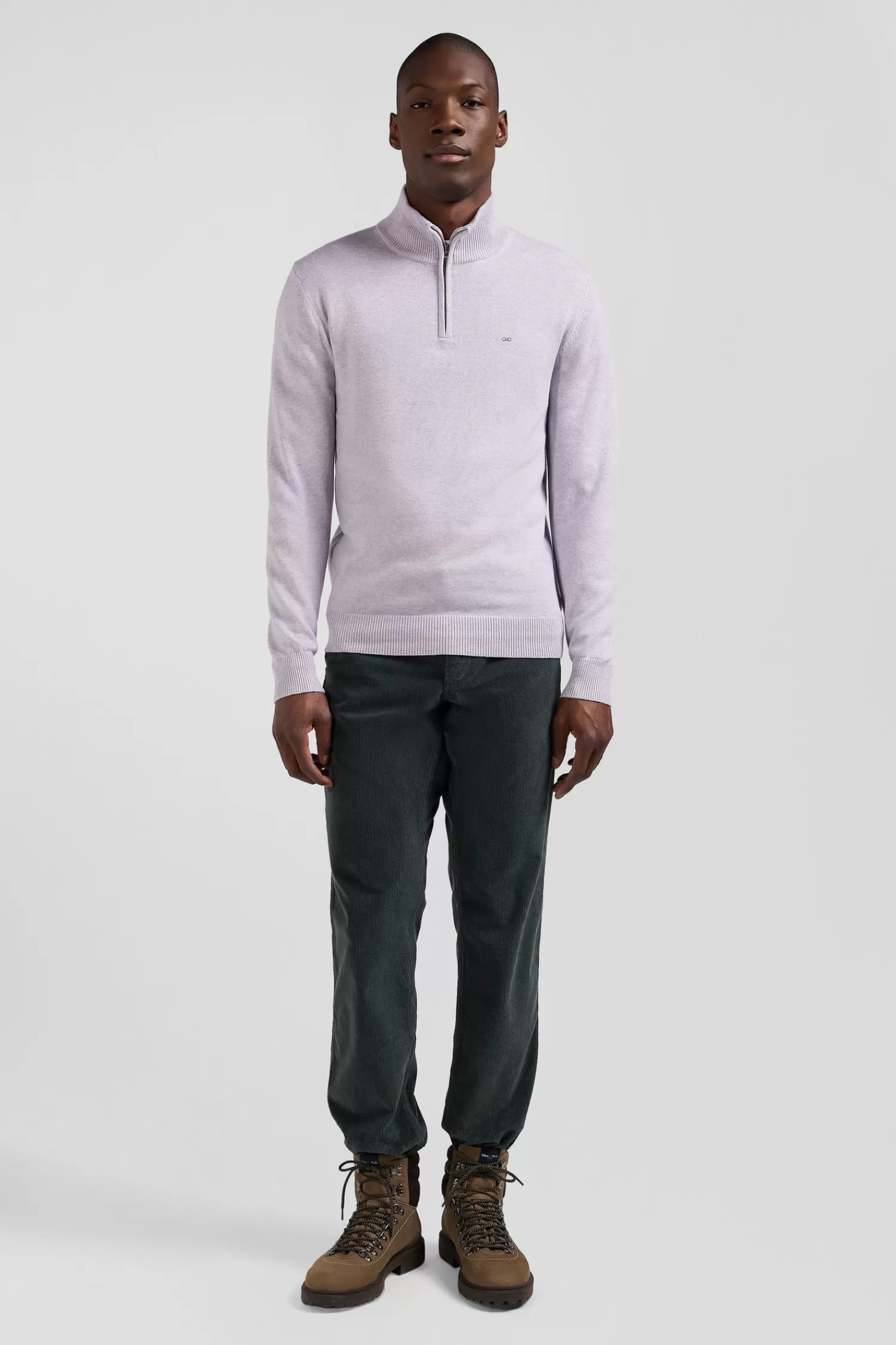 Eden Park Regular grey semi-zipped wool and cotton jumper< Sweaters