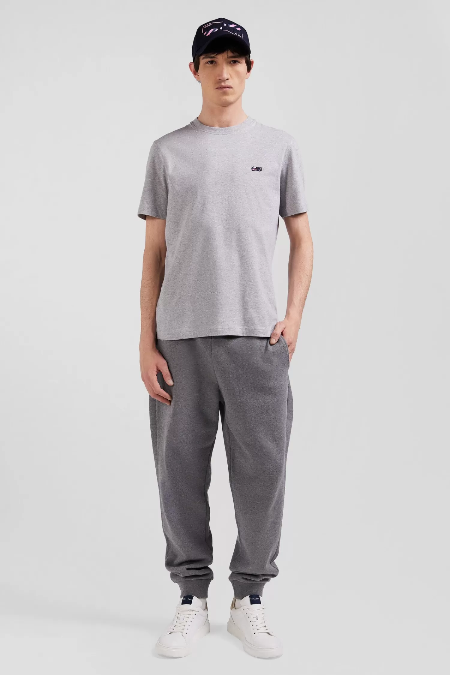 Eden Park Regular grey short-sleeved cotton T-shirt with back embroidery< T-shirts