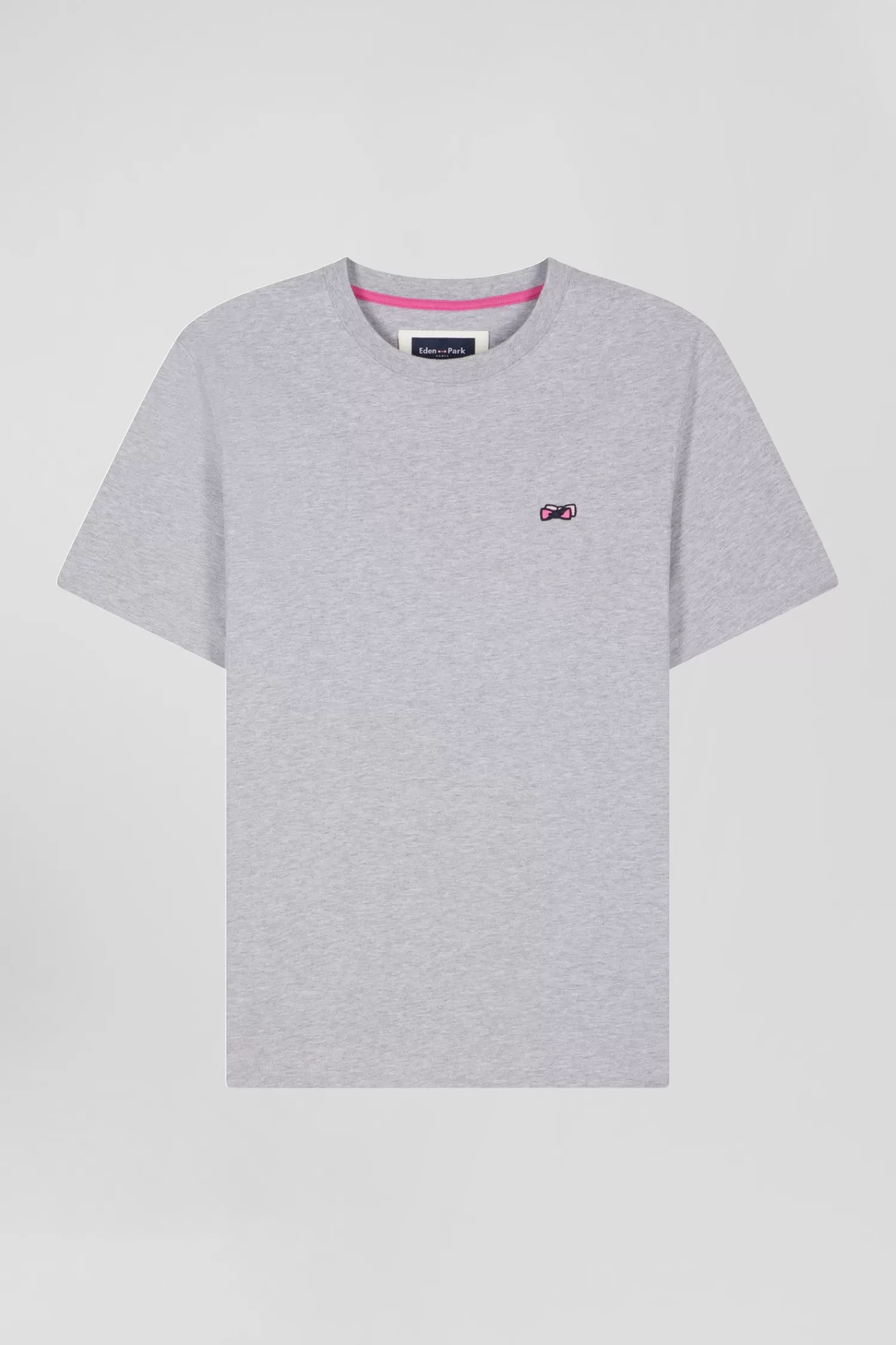 Eden Park Regular grey short-sleeved cotton T-shirt with back embroidery< T-shirts
