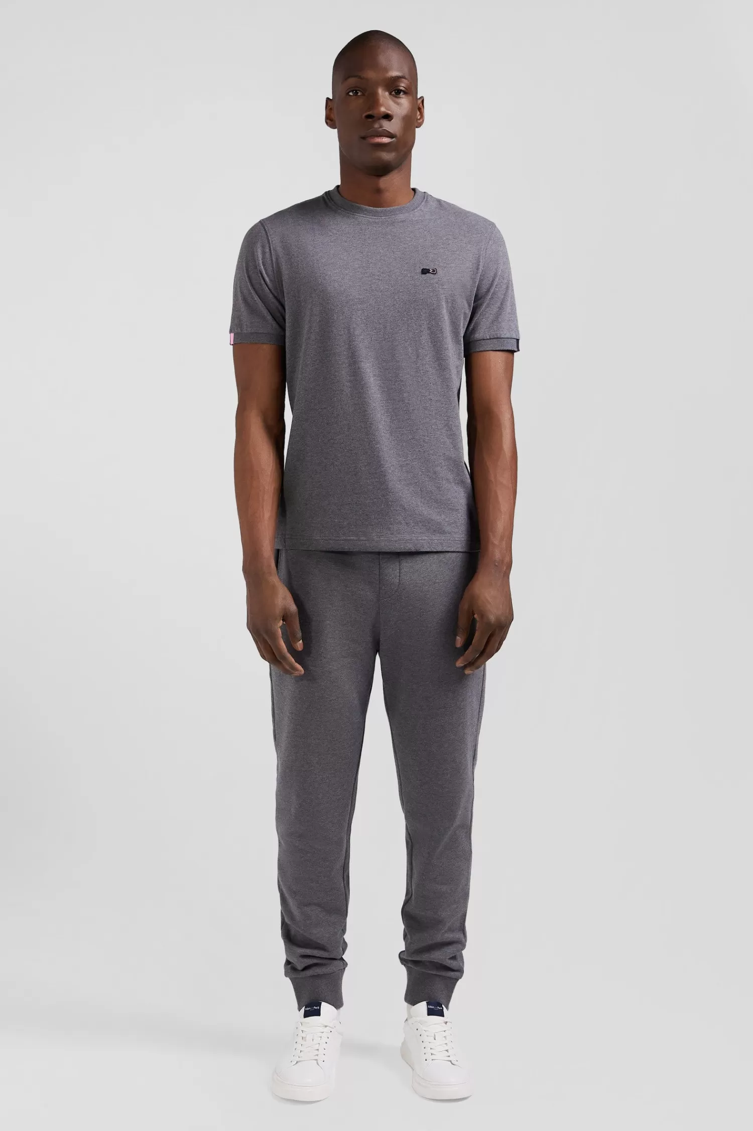 Eden Park Regular grey short-sleeved cotton T-shirt with emblem embroidery< T-shirts