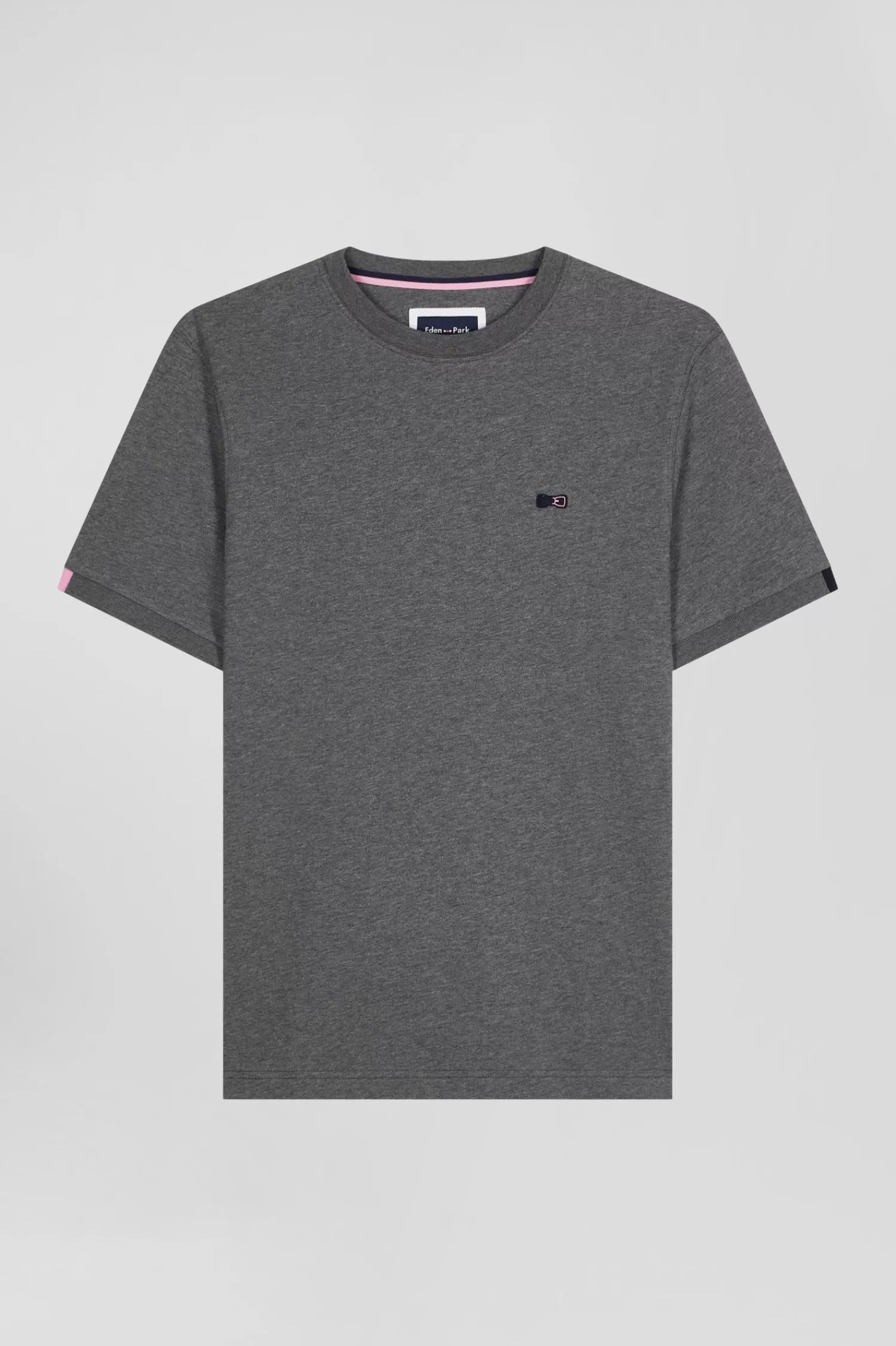 Eden Park Regular grey short-sleeved cotton T-shirt with emblem embroidery< T-shirts