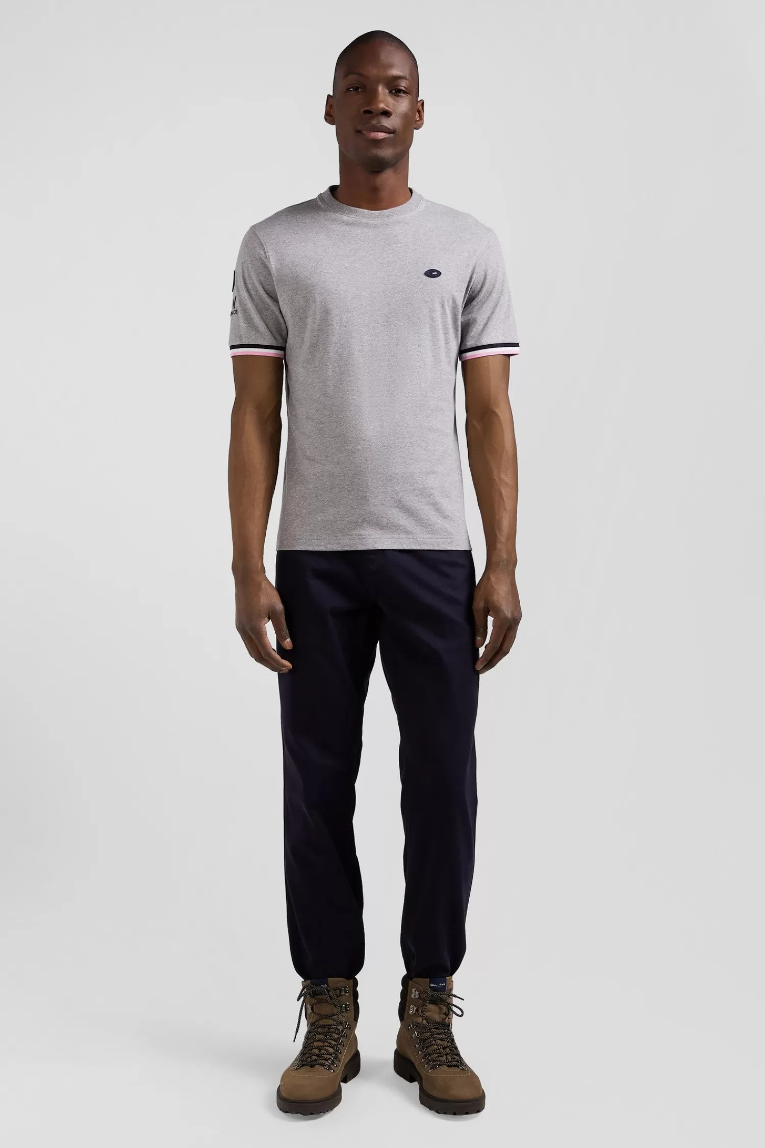 Eden Park Regular grey short-sleeved cotton T-shirt with XV de France embroidery< T-shirts