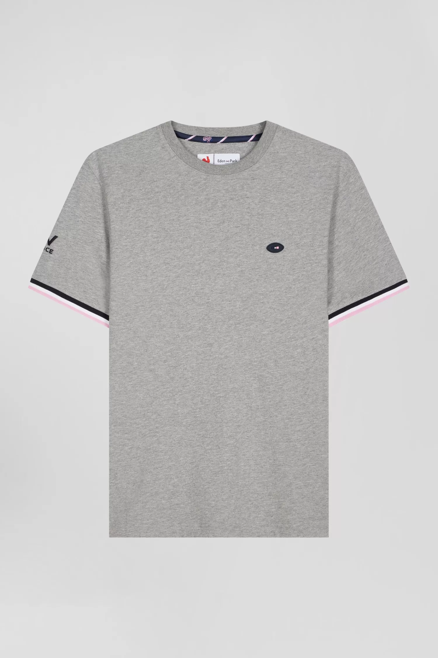 Eden Park Regular grey short-sleeved cotton T-shirt with XV de France embroidery< T-shirts