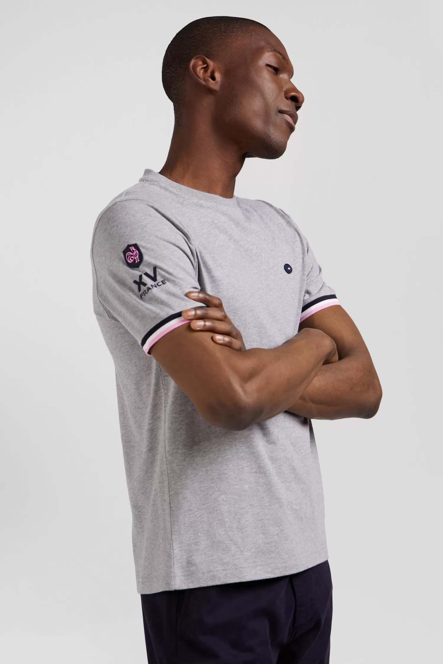 Eden Park Regular grey short-sleeved cotton T-shirt with XV de France embroidery< T-shirts