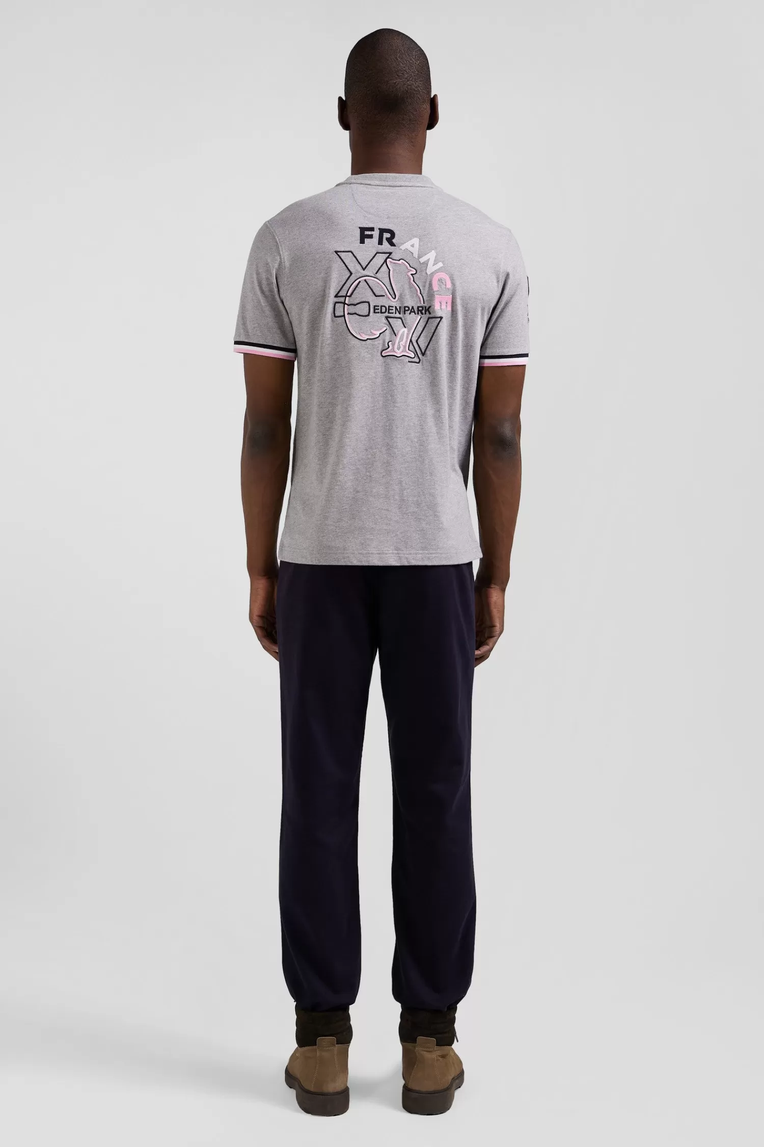 Eden Park Regular grey short-sleeved cotton T-shirt with XV de France embroidery< T-shirts