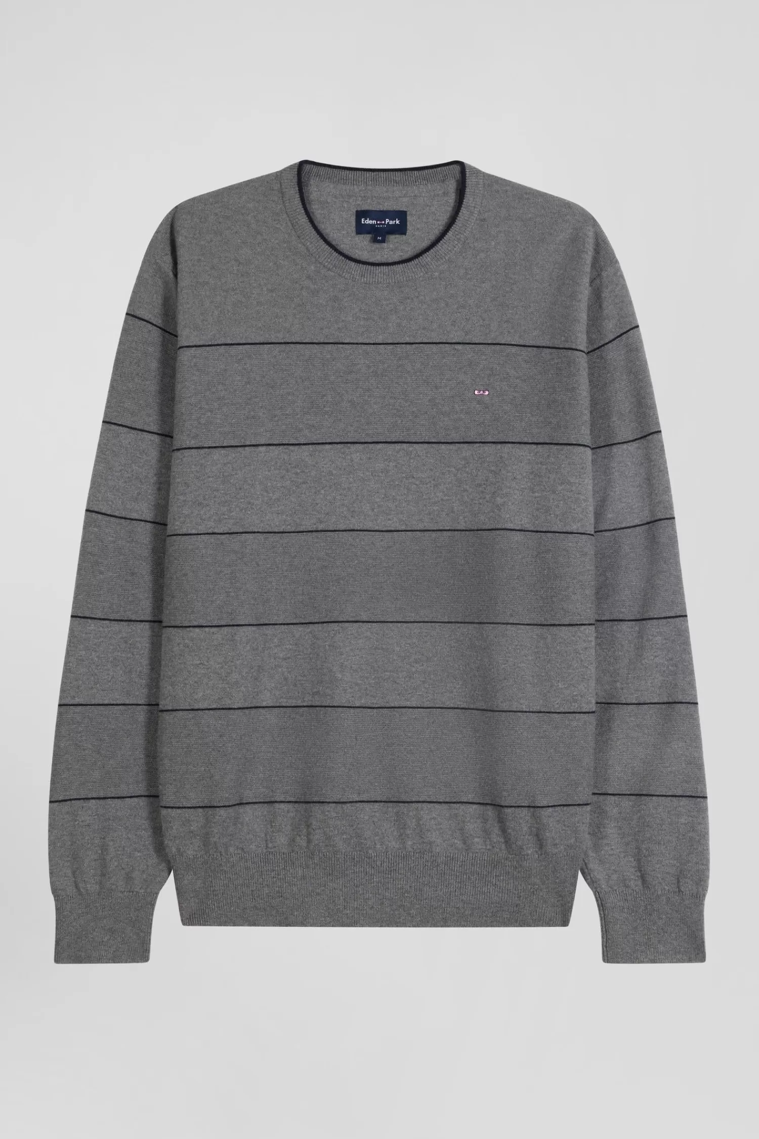 Eden Park Regular grey striped cotton and cashmere crew neck jumper< Sweaters