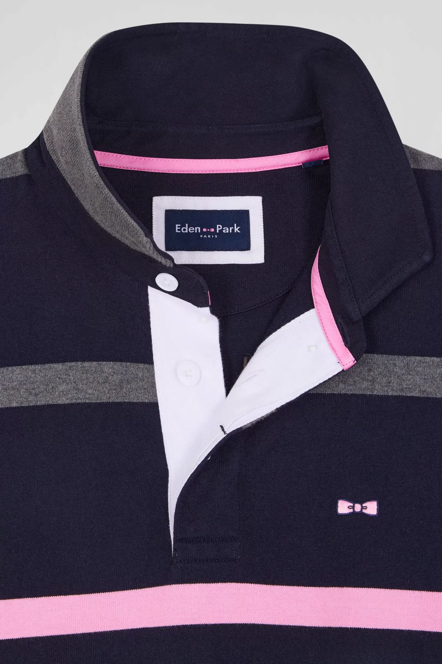 Eden Park Regular grey striped long-sleeved cotton rugby shirt with back embroidery< Rugby Shirts