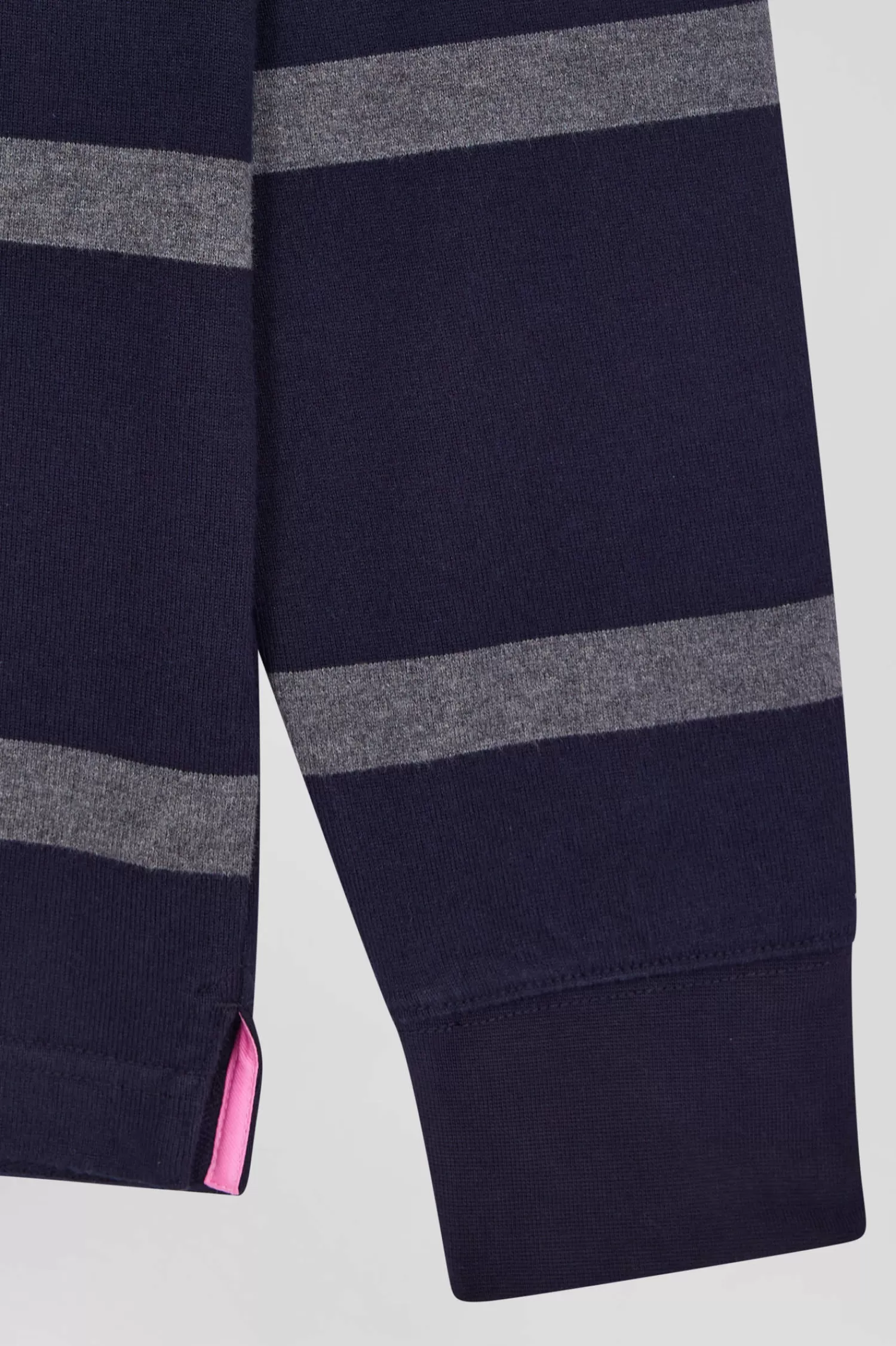 Eden Park Regular grey striped long-sleeved cotton rugby shirt with back embroidery< Rugby Shirts