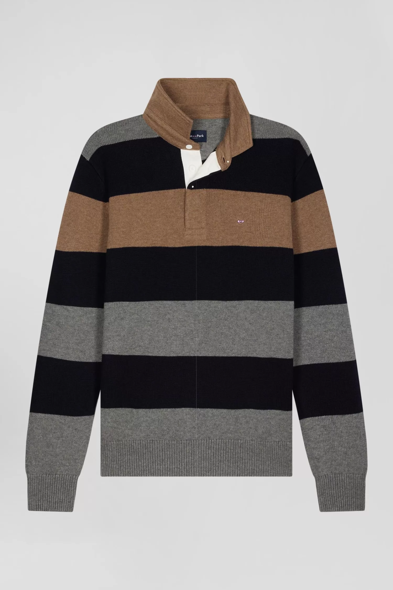 Eden Park Regular grey striped wool and cotton jumper with rugby shirt collar< Sweaters
