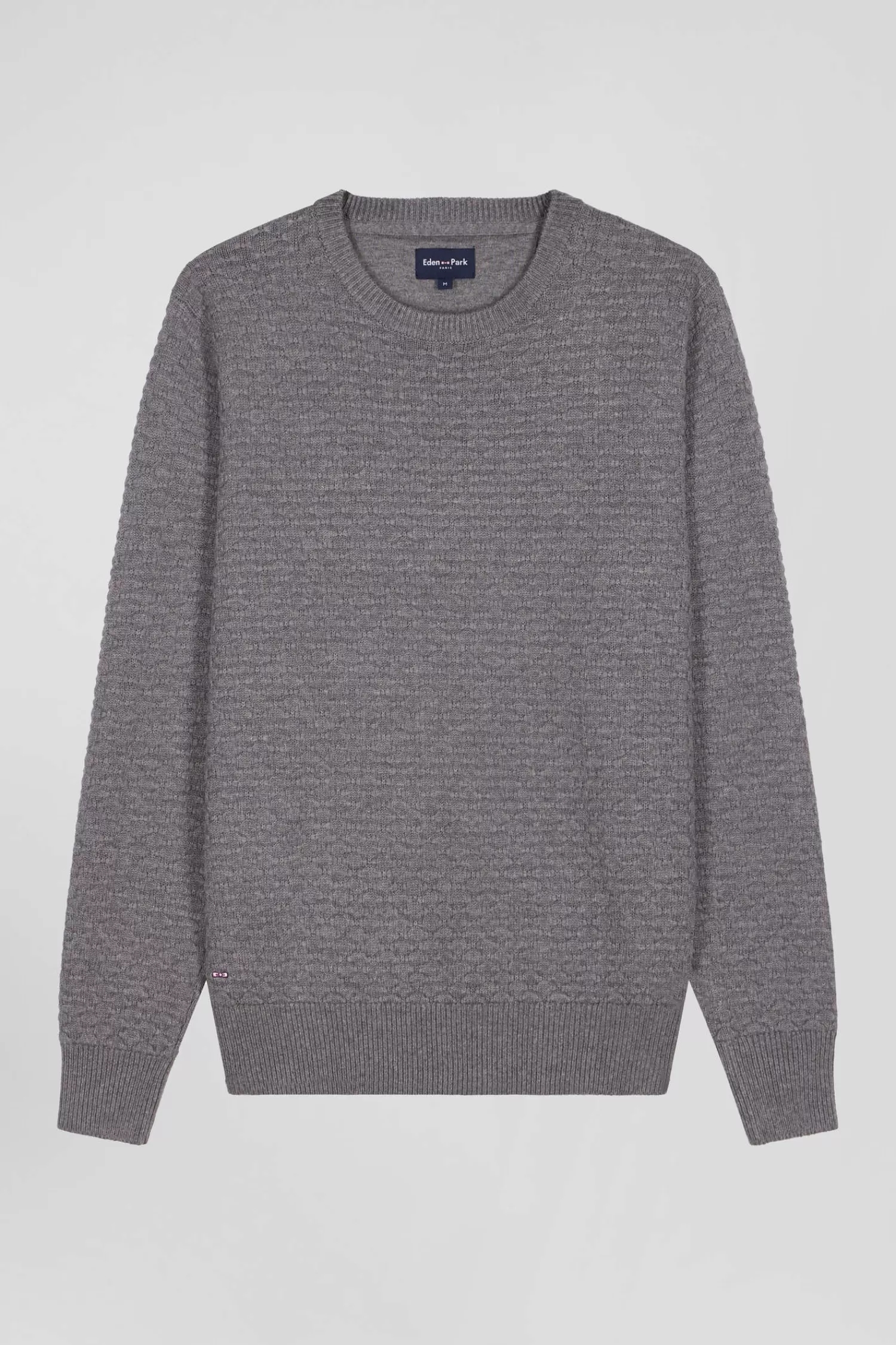 Eden Park Regular grey wool and cotton crew neck jumper with micro bow tie effect< Sweaters