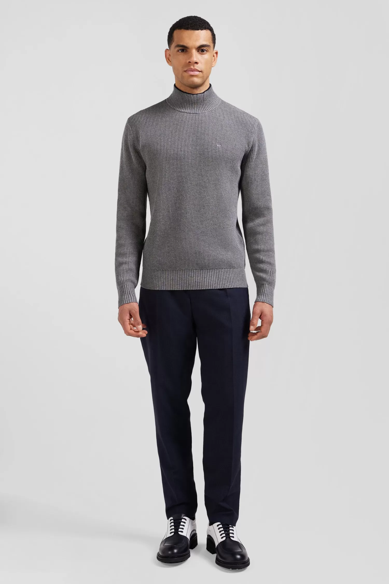 Eden Park Regular grey wool and cotton high-neck jumper< Sweaters