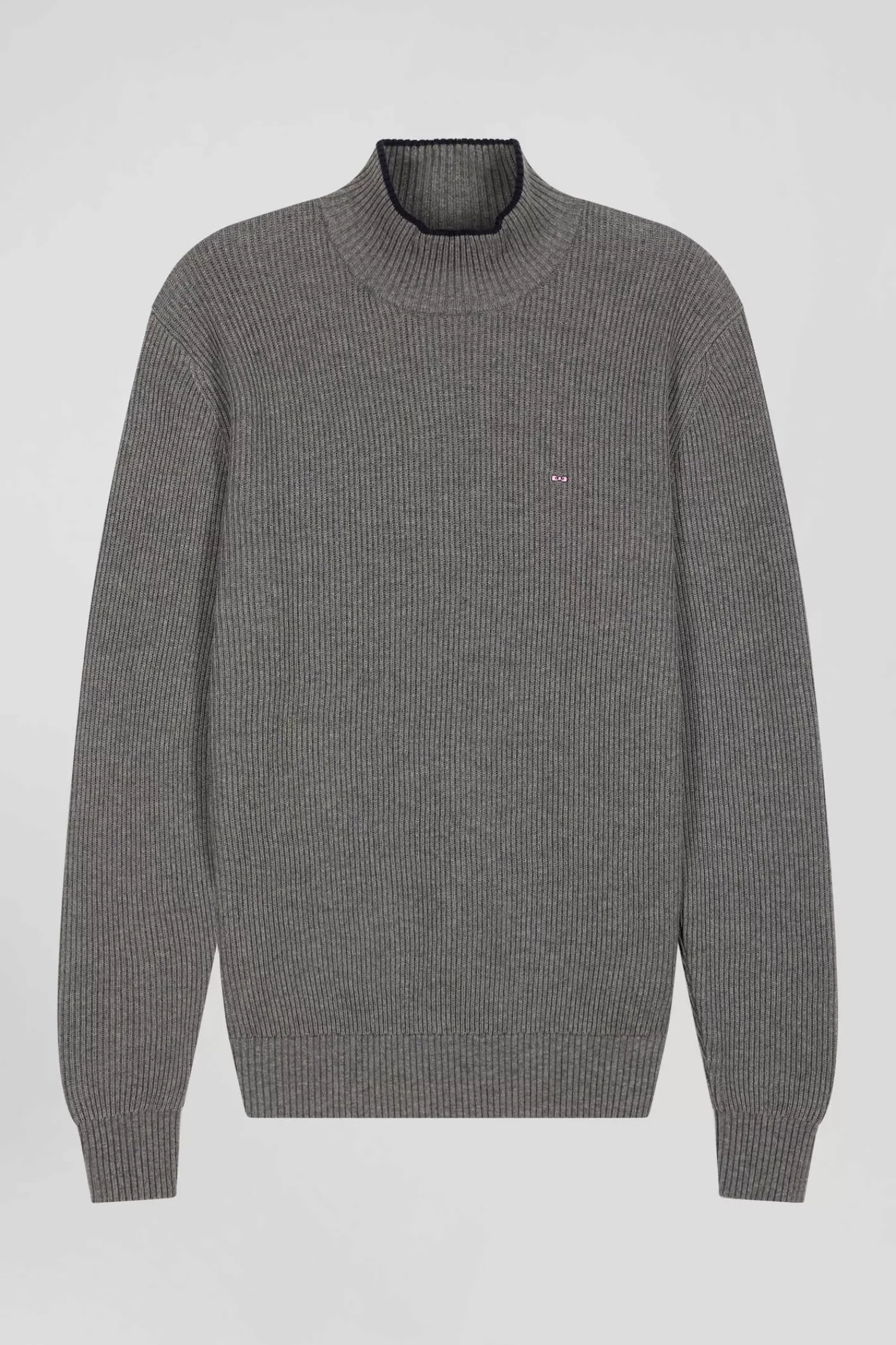 Eden Park Regular grey wool and cotton high-neck jumper< Sweaters