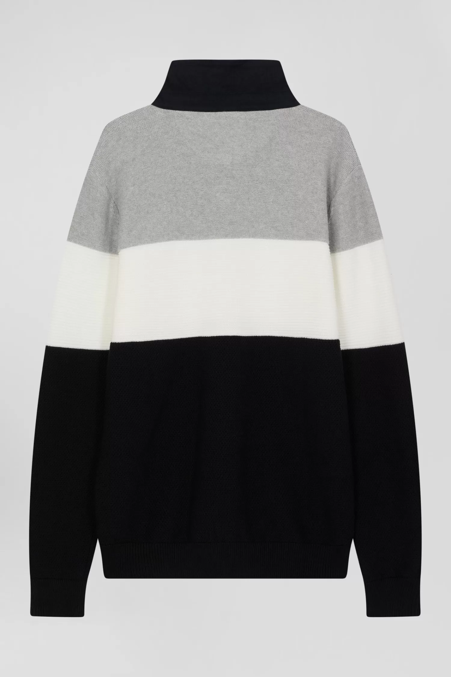 regular_grey_wool_and_cotton_jumper_with_knit_patterns_and_rugby_shirt_collar_3.webp Eden Park Regular grey wool and cotton jumper with knit patterns and rugby shirt collar< Sweaters