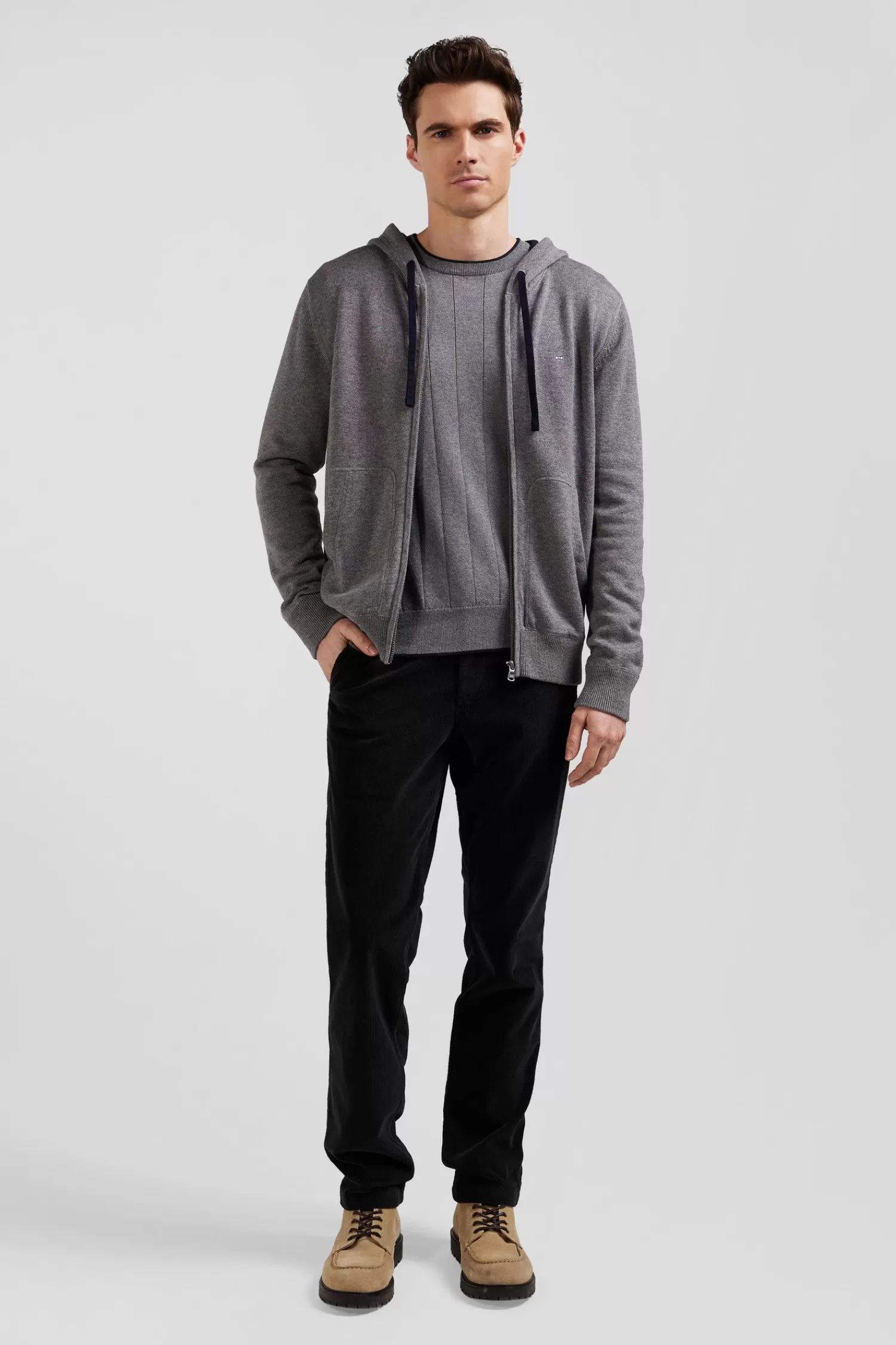 Eden Park Regular grey wool and cotton knitted zip-up jumper< Cardigans