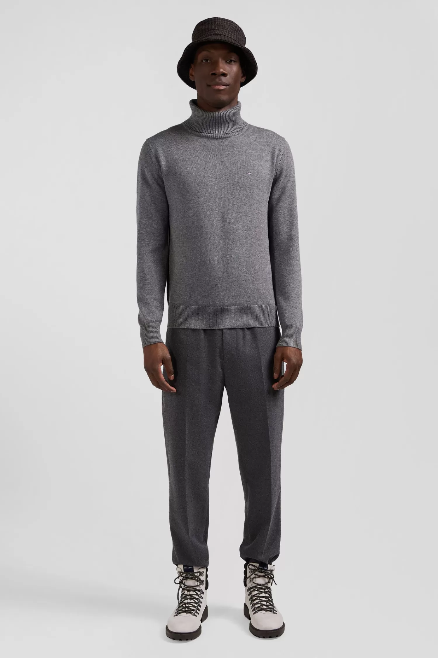 Eden Park Regular grey wool and cotton turtleneck jumper< Sweaters