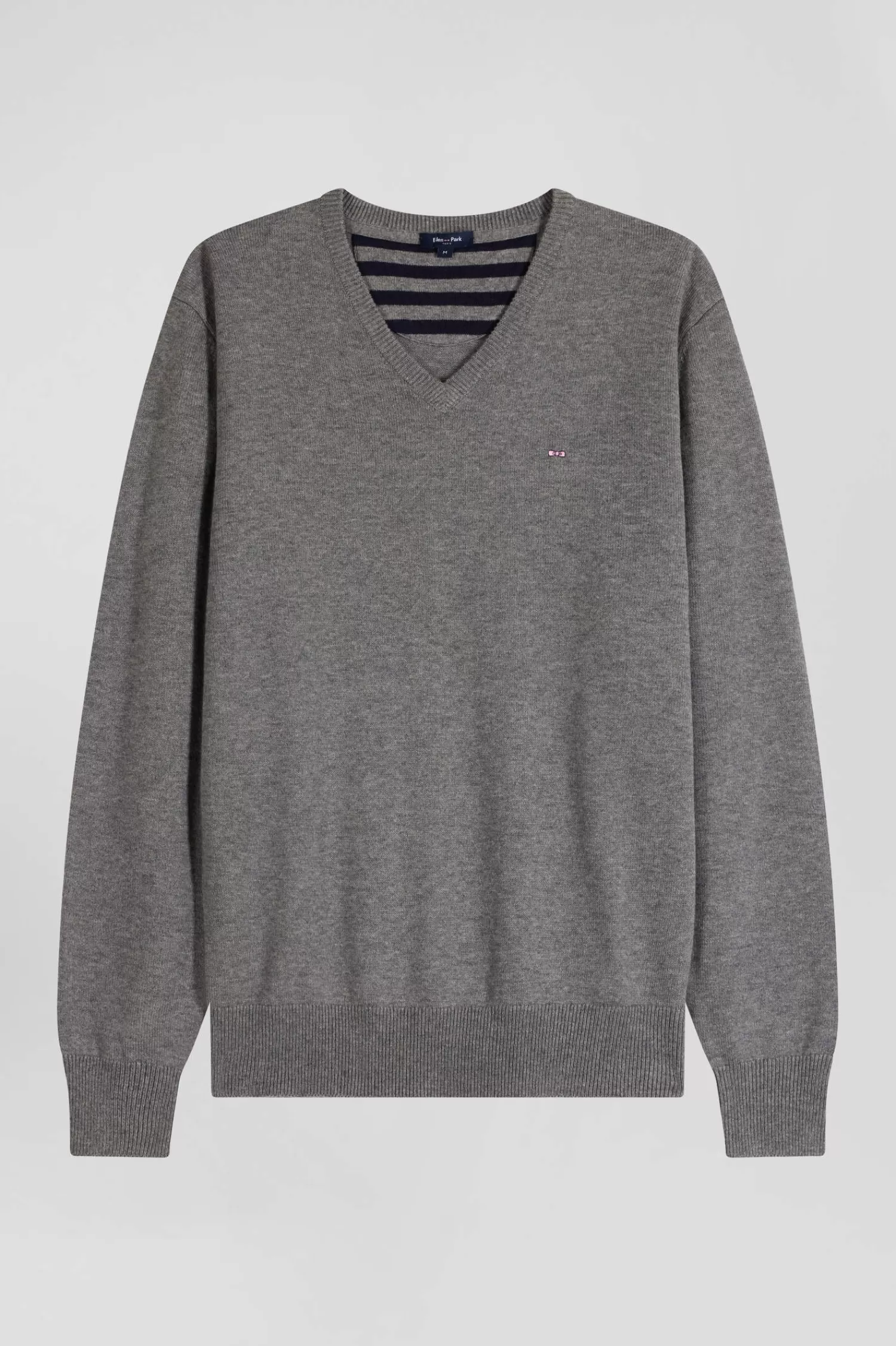 Eden Park Regular grey wool and cotton V-neck jumper with striped details< Sweaters