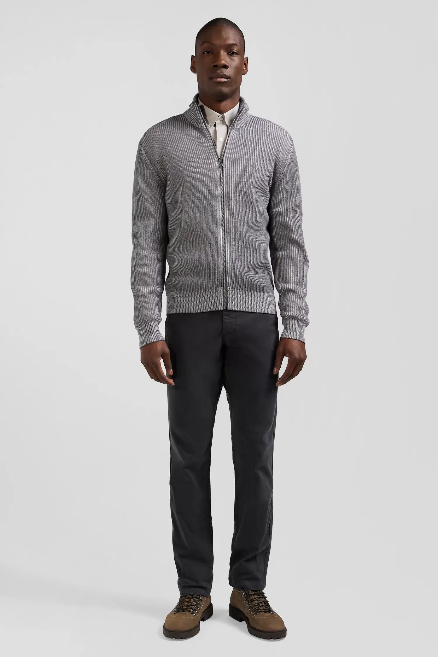 Eden Park Regular grey wool and cotton zipped cardigan< Cardigans