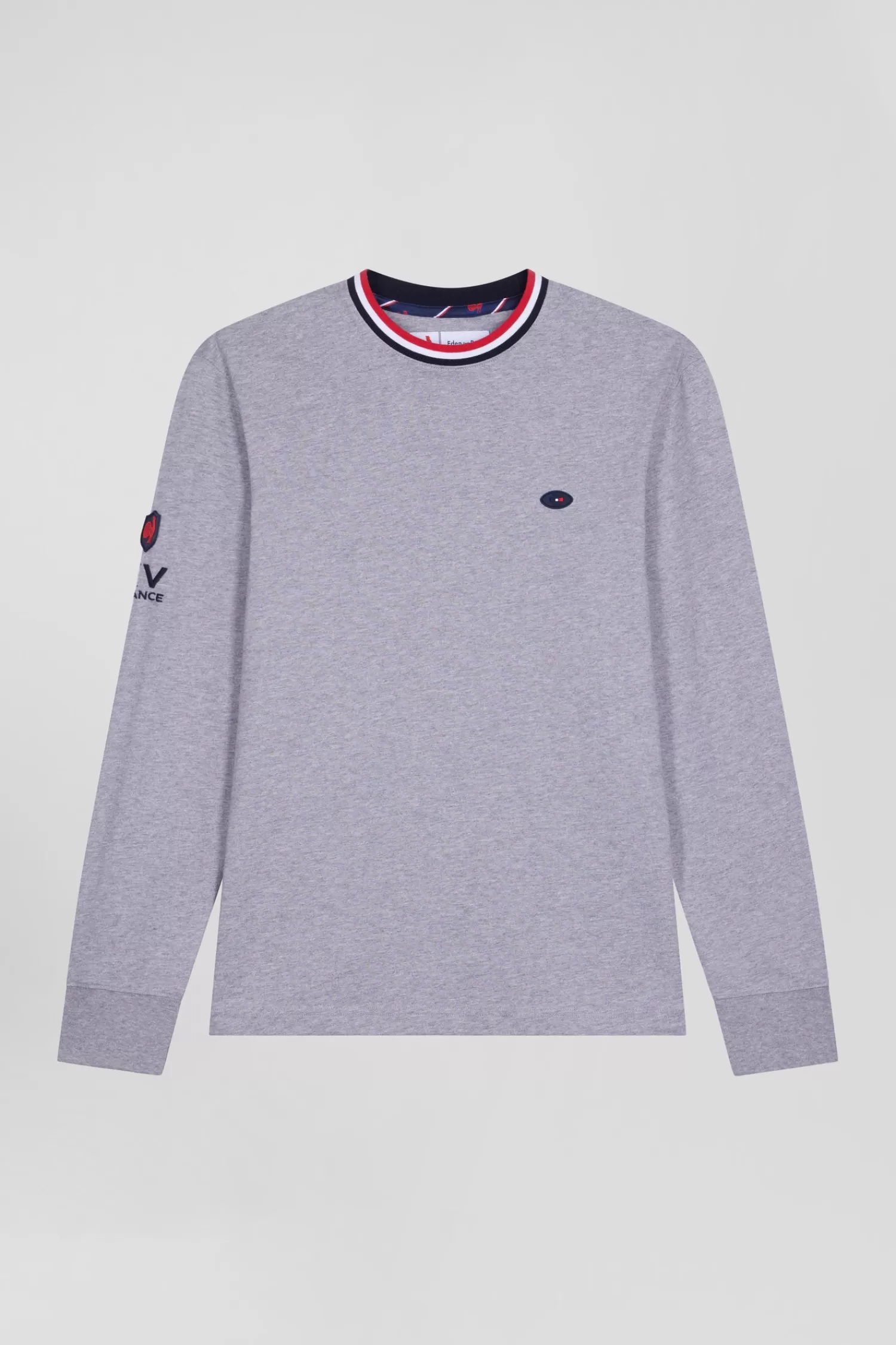 Eden Park Regular grey XV de France long-sleeved cotton T-shirt< T-shirts