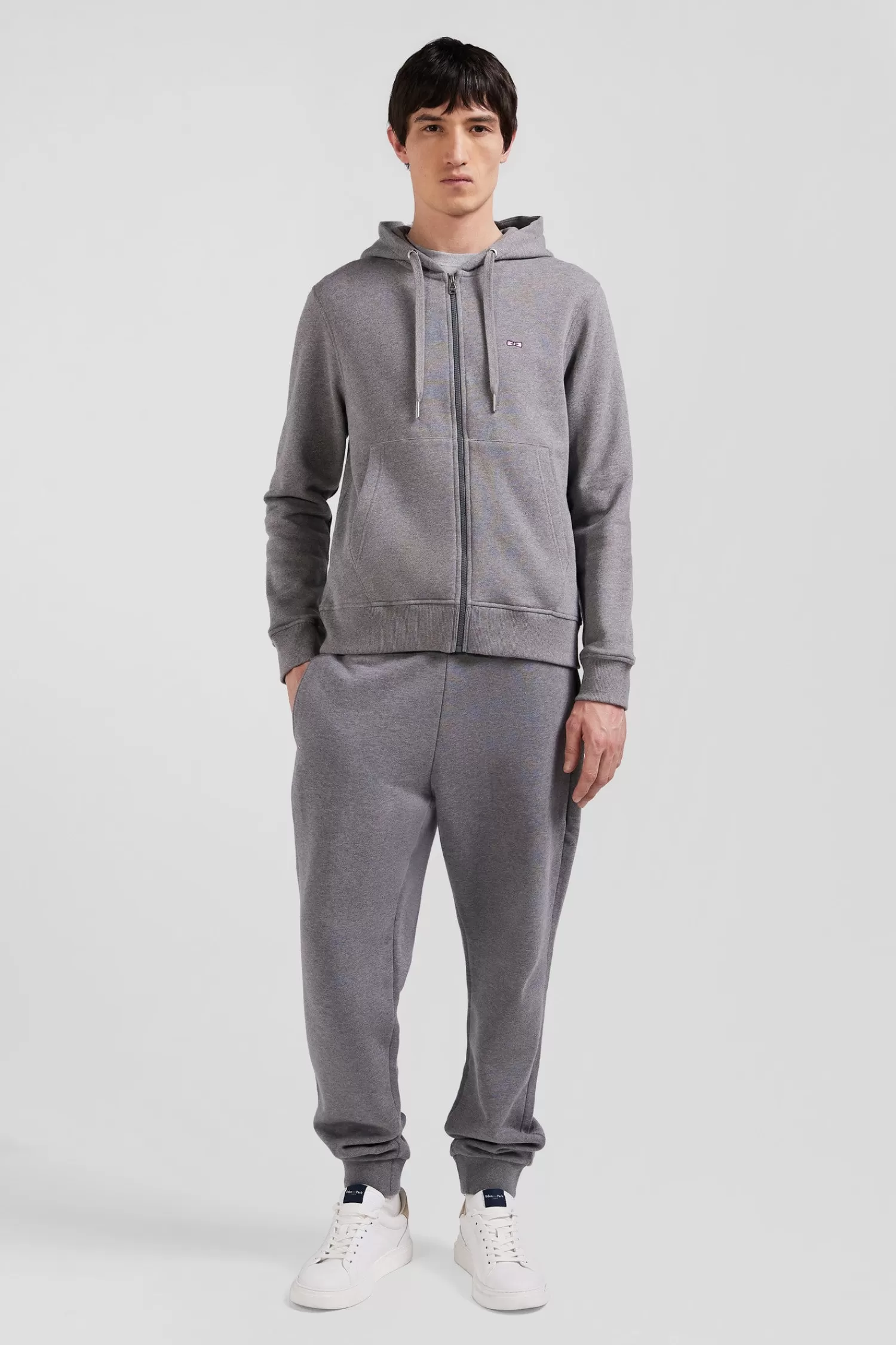 Eden Park Regular grey zipped brushed cotton fleece hoodie< Sweatshirts
