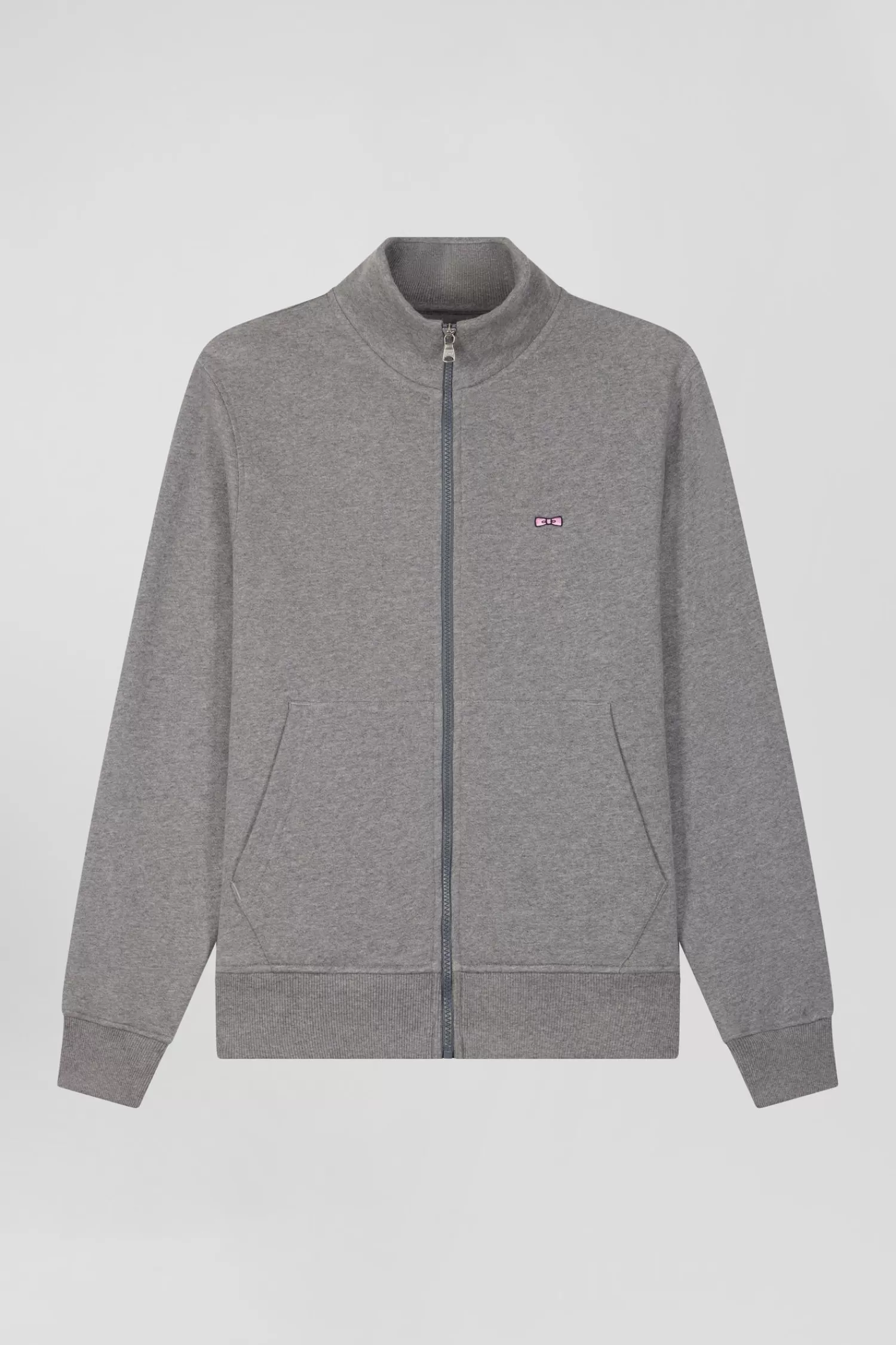 Eden Park Regular grey zipped brushed cotton fleece sweatshirt with high top collar< Sweatshirts