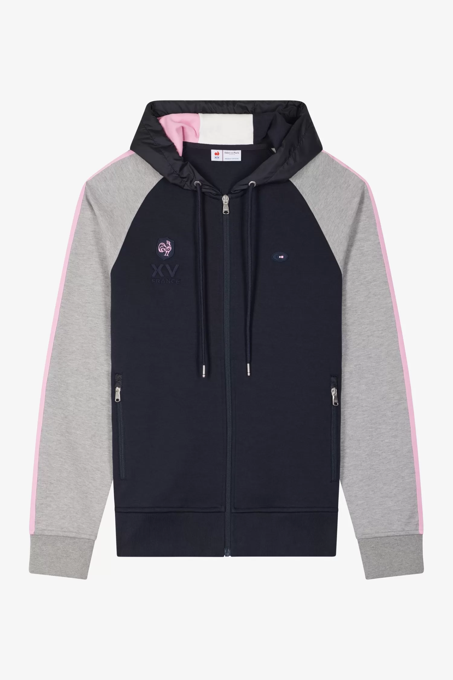 Eden Park Regular grey zipped XV de France cotton blend hoodie< Sweatshirts