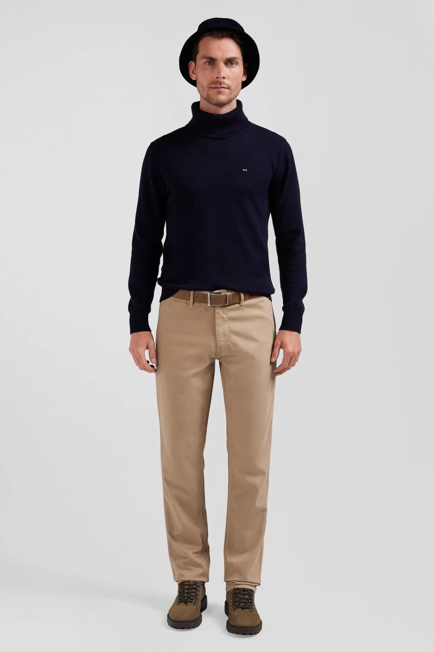 Eden Park Regular hemp-coloured stretch cotton piqué and modal chino trousers< Pants