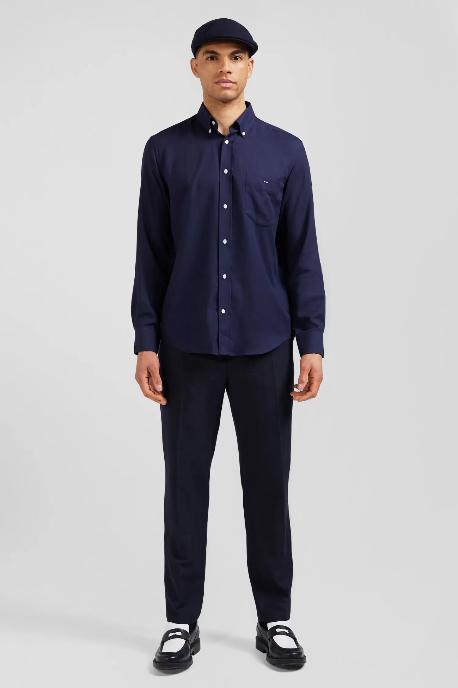 Eden Park Regular indigo cotton and cashmere twill shirt< Shirts
