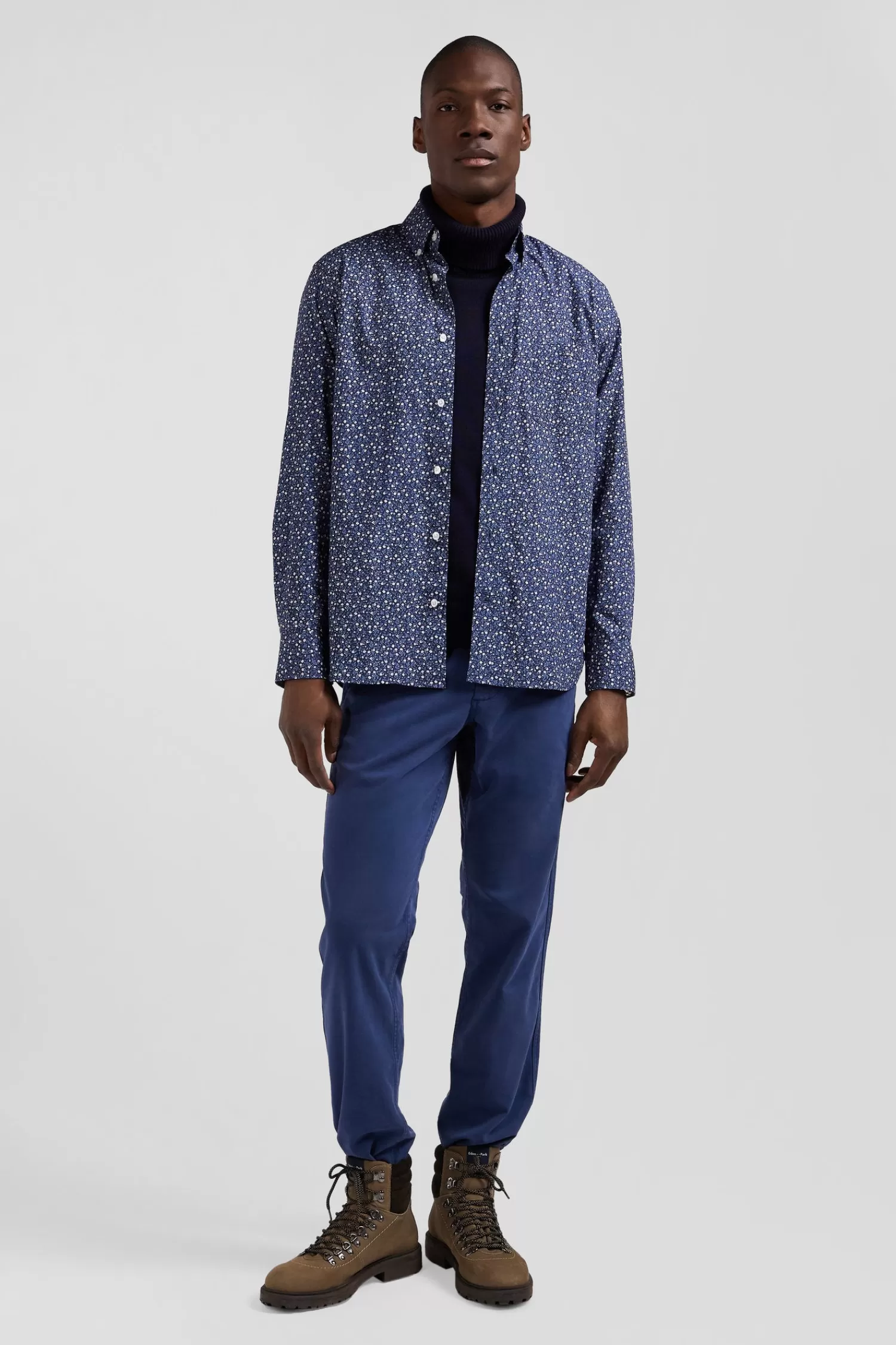 Eden Park Regular indigo cotton shirt with microprint< Shirts