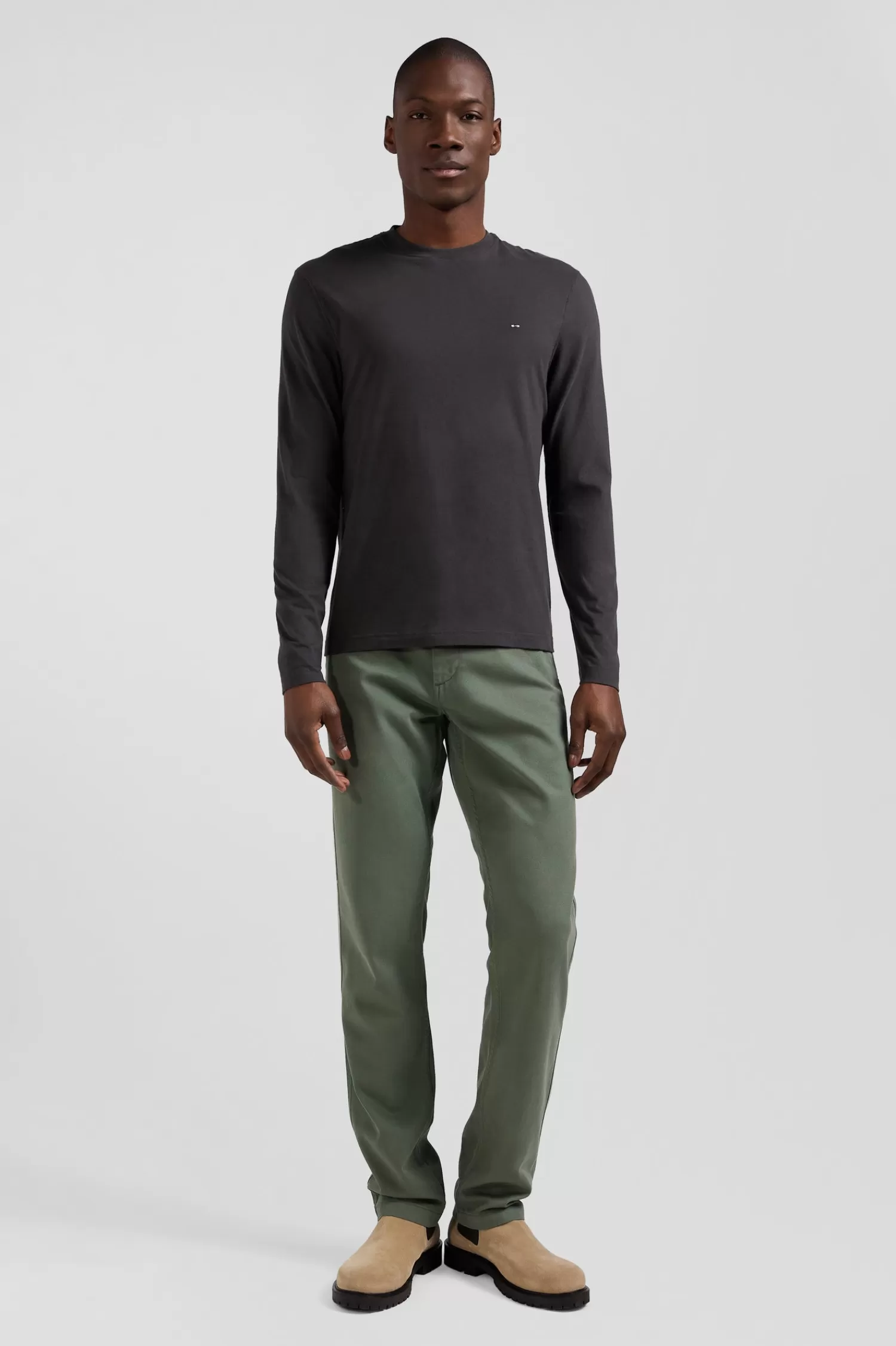 Eden Park Regular khaki long-sleeved cotton T-shirt with floral back patch< T-shirts