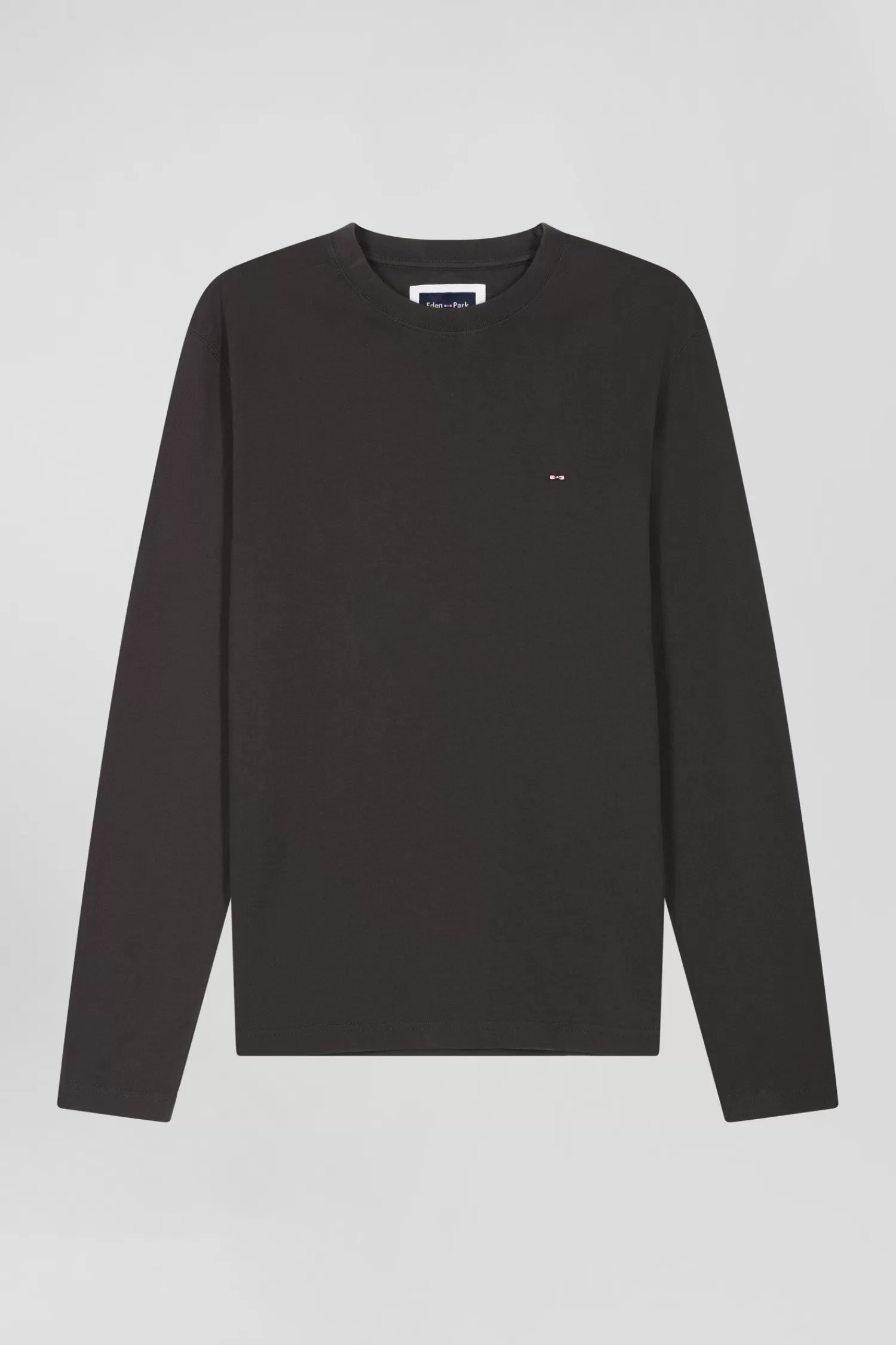 Eden Park Regular khaki long-sleeved cotton T-shirt with floral back patch< T-shirts