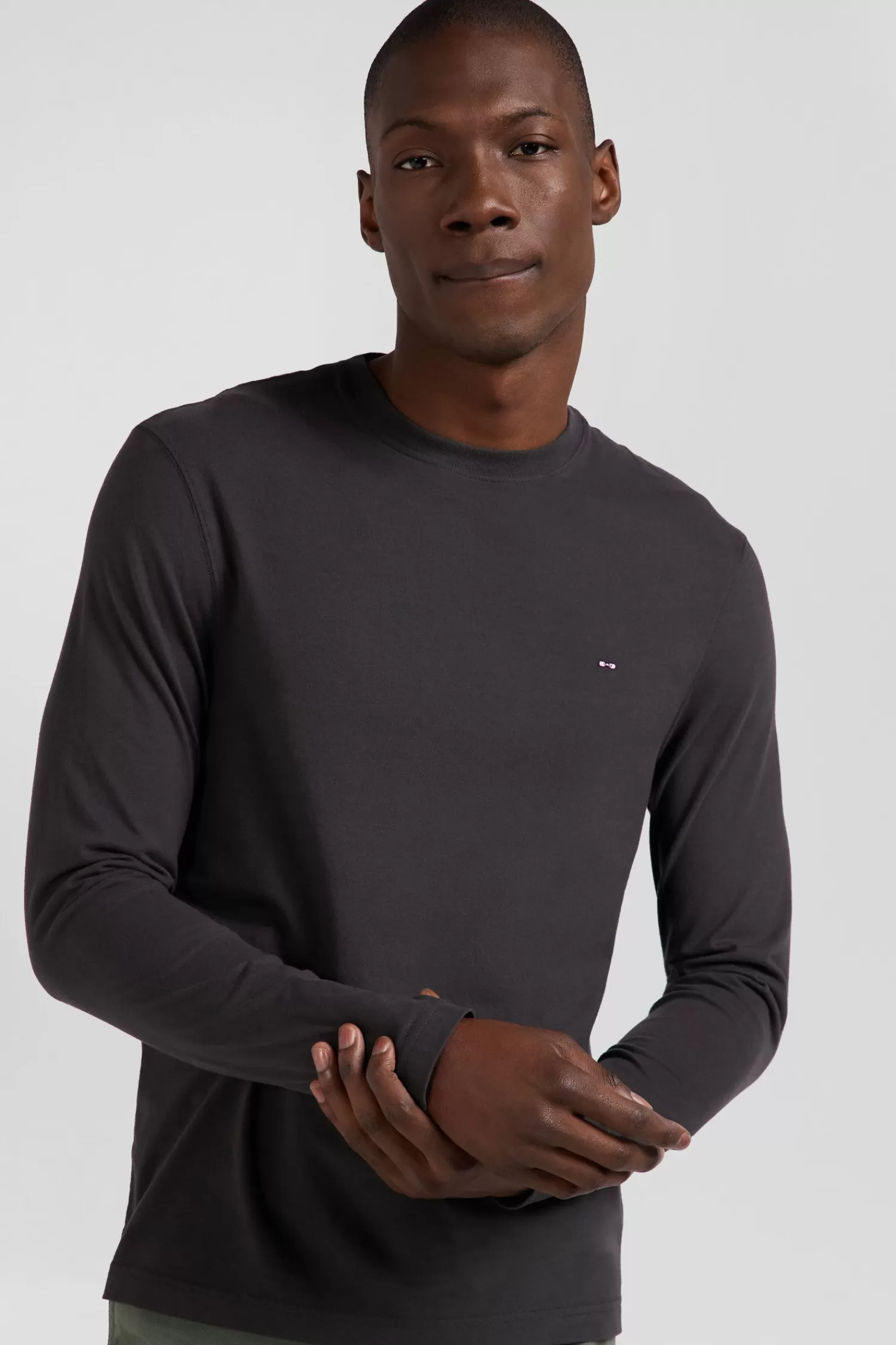 Eden Park Regular khaki long-sleeved cotton T-shirt with floral back patch< T-shirts