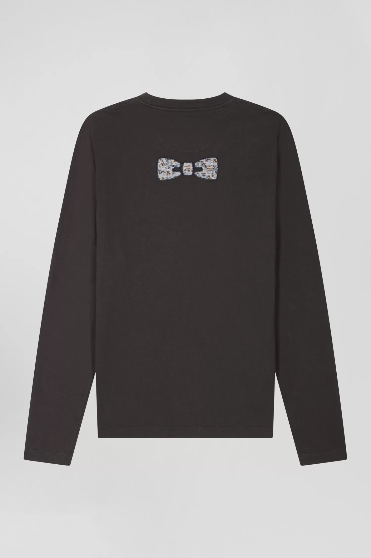 Eden Park Regular khaki long-sleeved cotton T-shirt with floral back patch< T-shirts