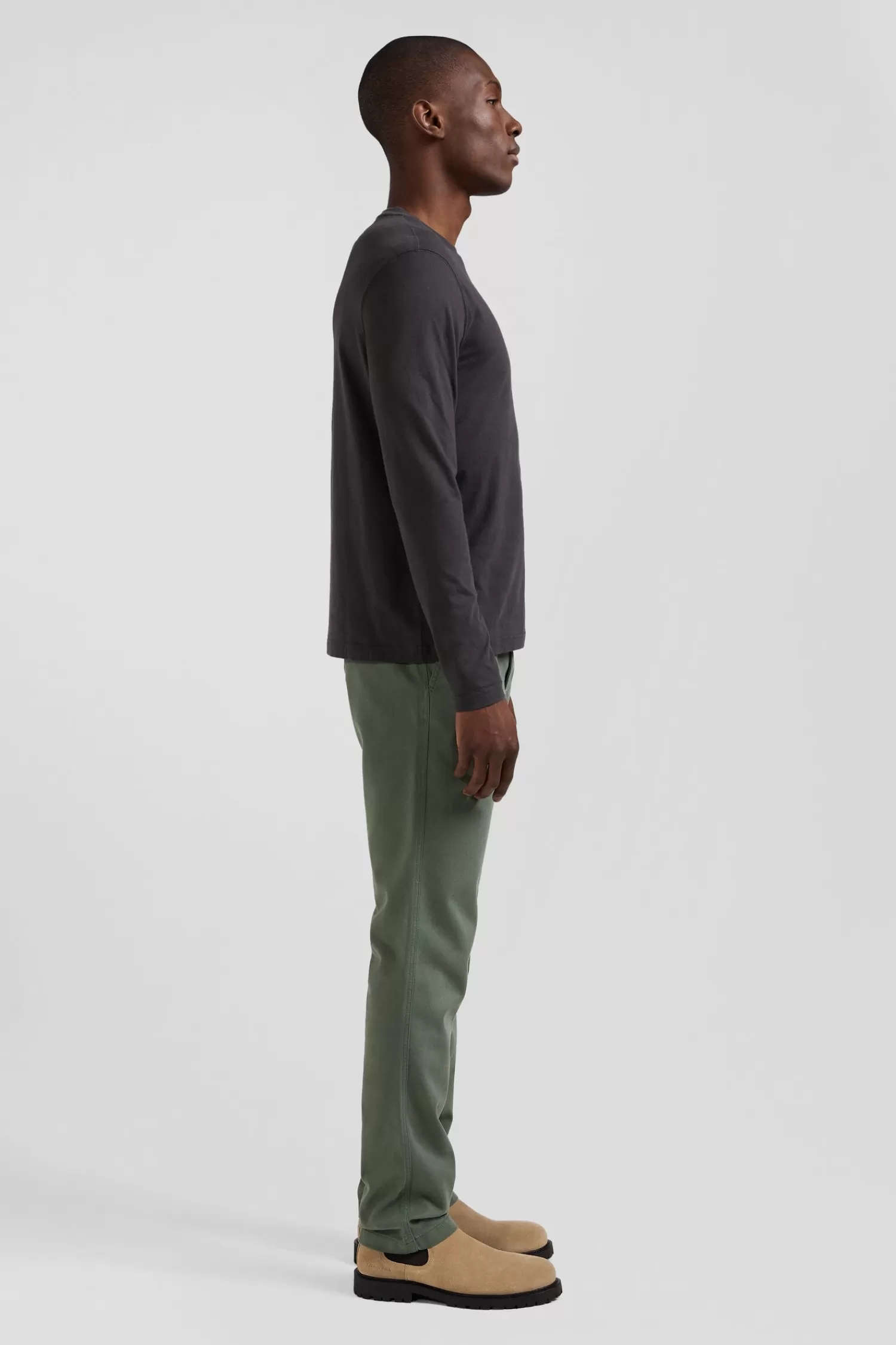 Eden Park Regular khaki long-sleeved cotton T-shirt with floral back patch< T-shirts