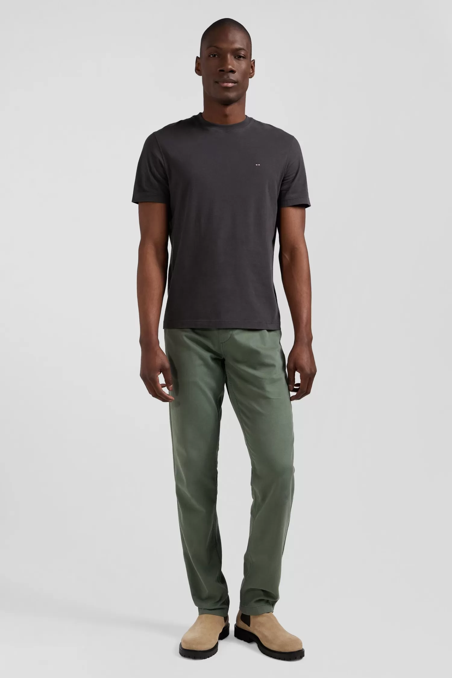 Eden Park Regular khaki short-sleeved cotton T-shirt with back patch< T-shirts