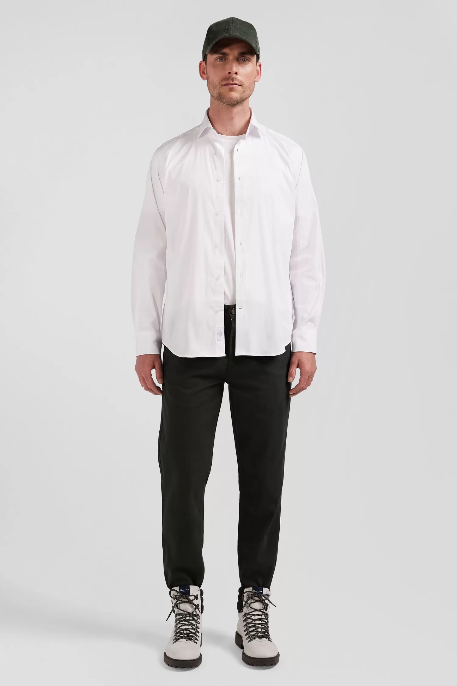 Eden Park Regular khaki stretch cotton piqué and modal chino trousers< Pants