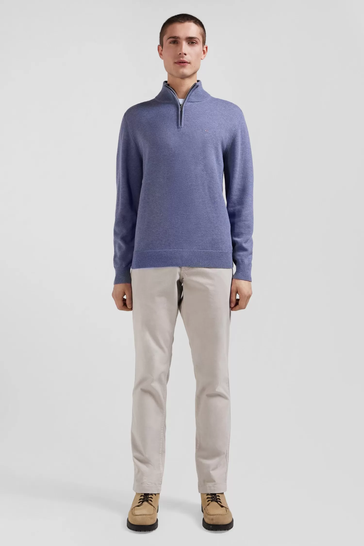Eden Park Regular light blue semi-zipped wool and cotton jumper< Sweaters