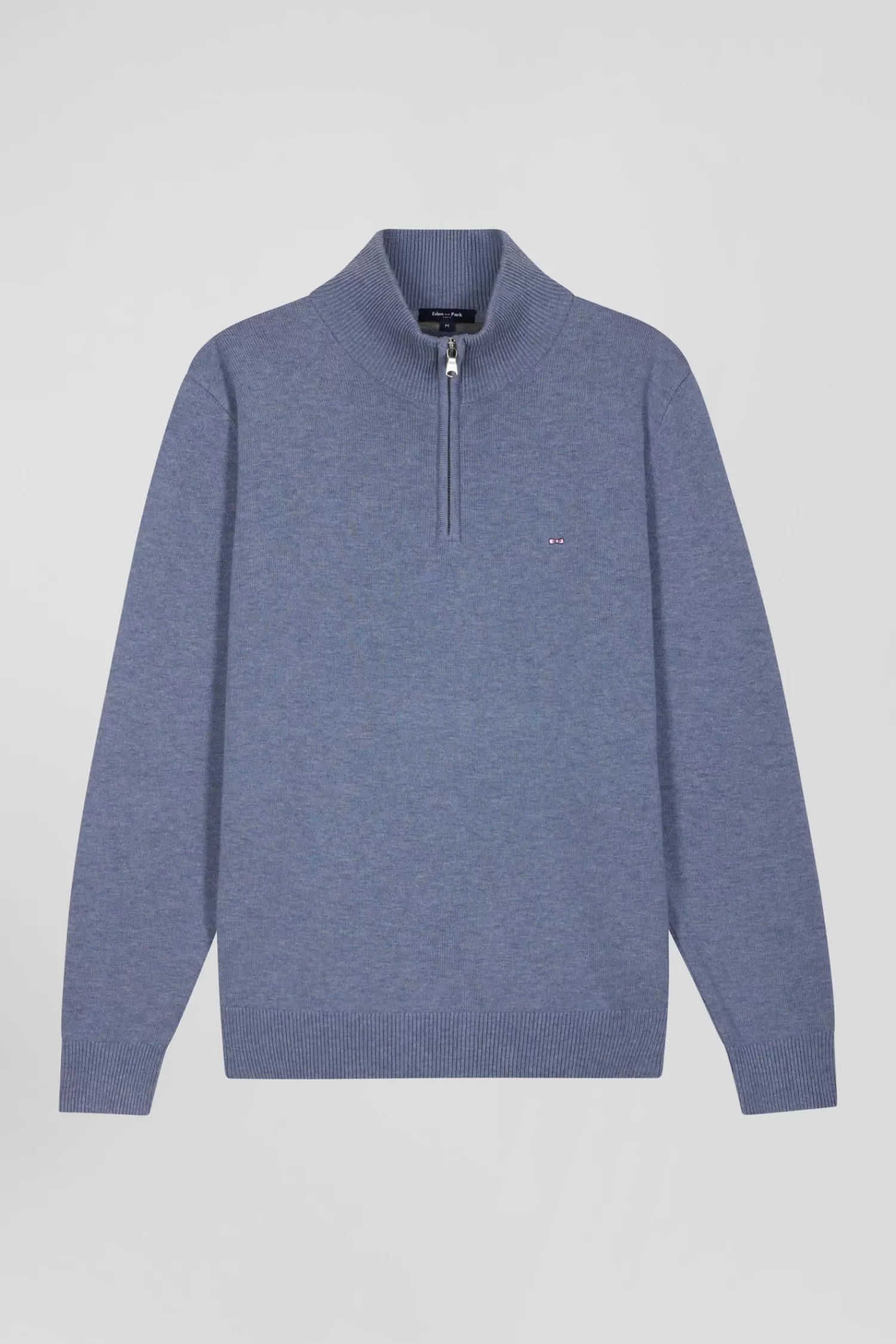 Eden Park Regular light blue semi-zipped wool and cotton jumper< Sweaters