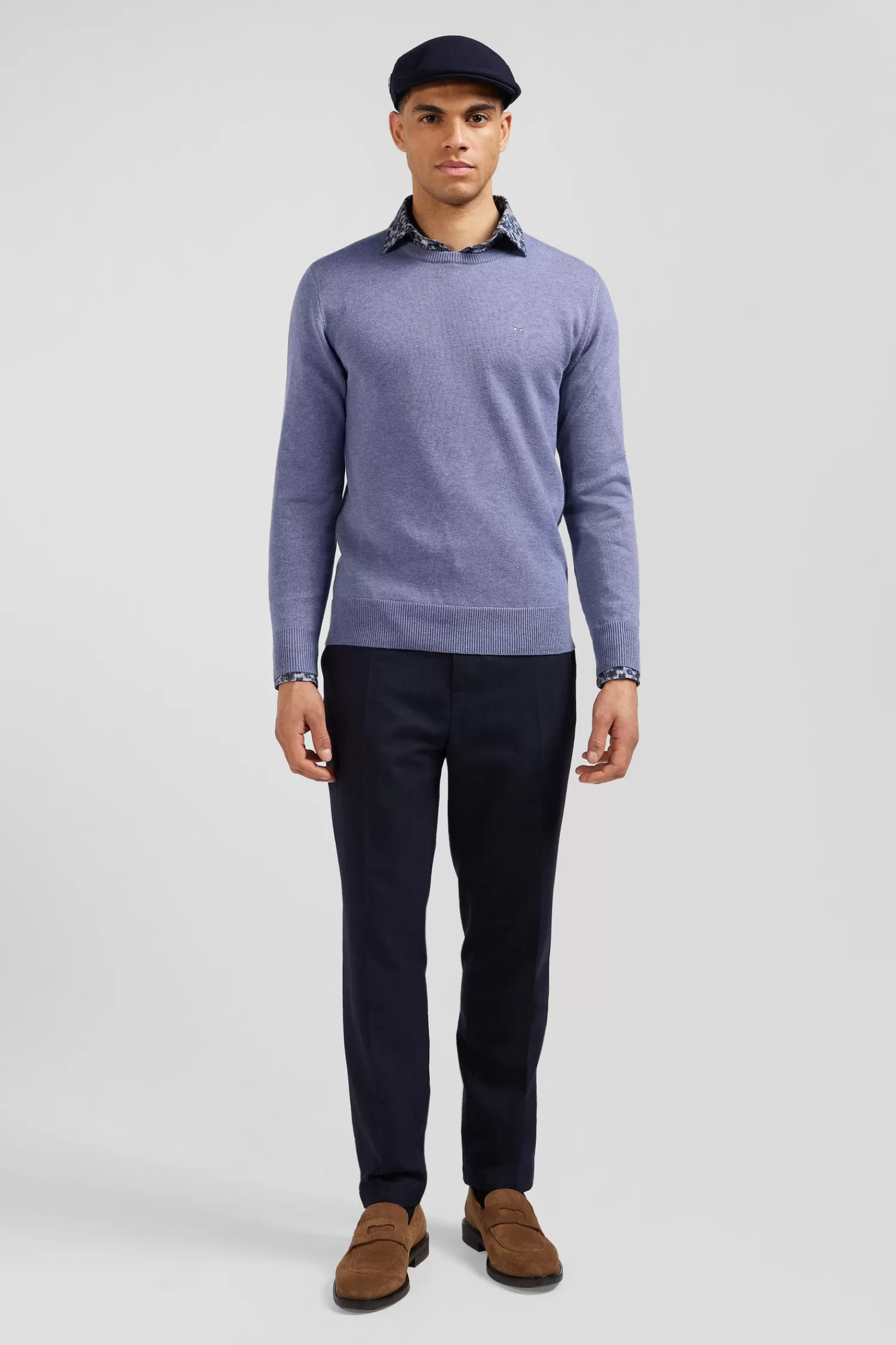 Eden Park Regular light blue wool and cotton crew neck jumper< Sweaters