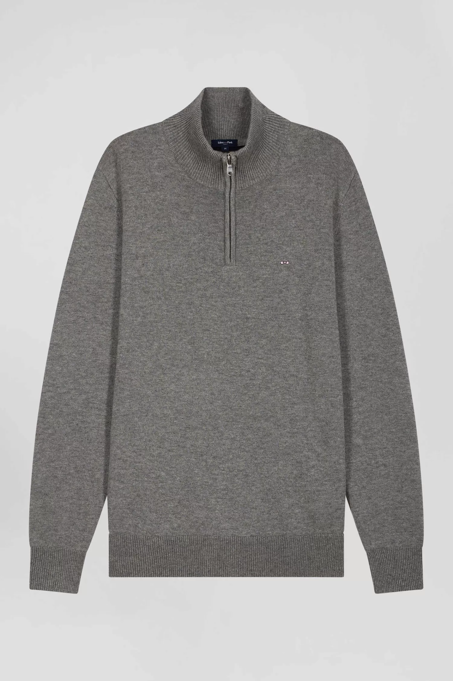 Eden Park Regular light grey semi-zipped wool and cotton jumper< Sweaters