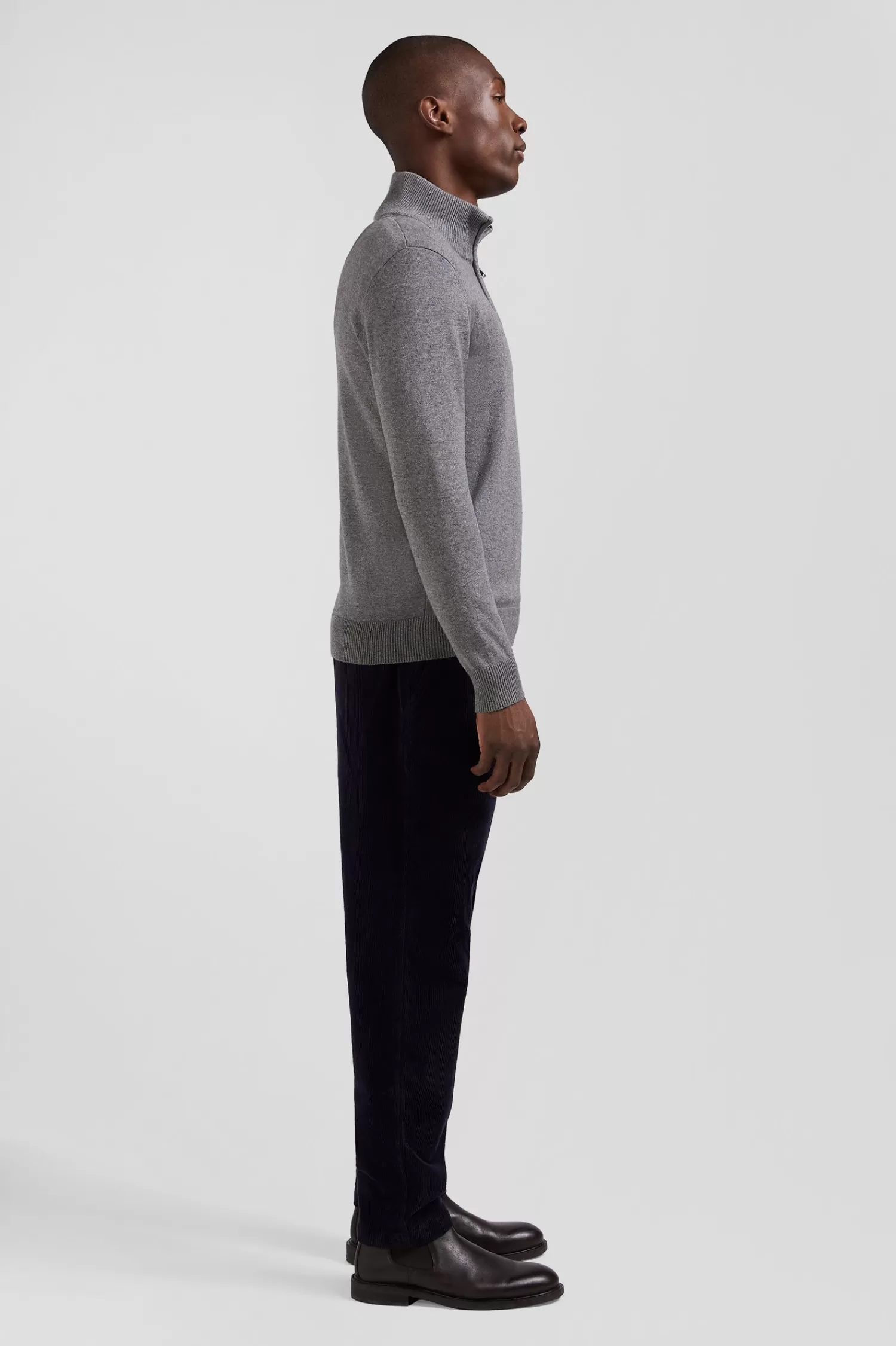 Eden Park Regular light grey semi-zipped wool and cotton jumper< Sweaters