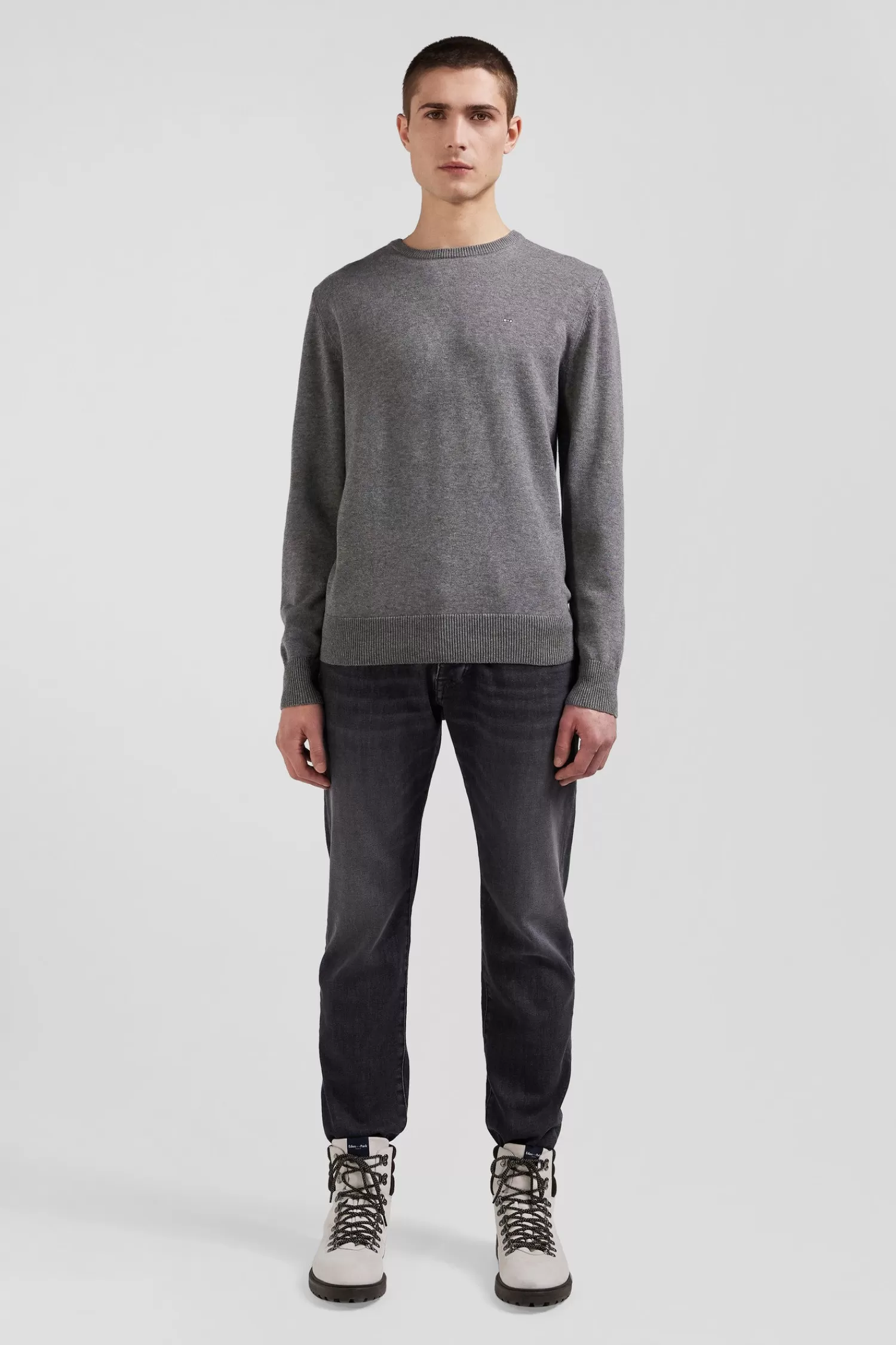 Eden Park Regular light grey wool and cotton crew neck jumper< Sweaters