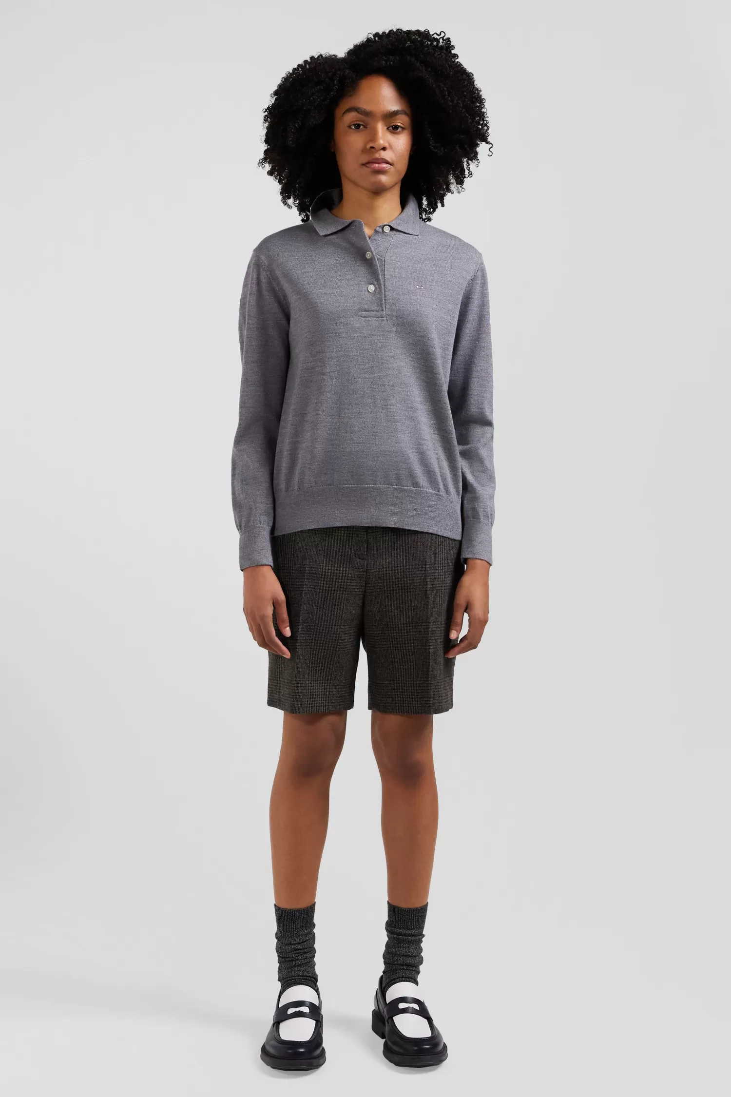 Eden Park Regular mottled grey women's wool jumper with rugby shirt collar<Women Sweaters