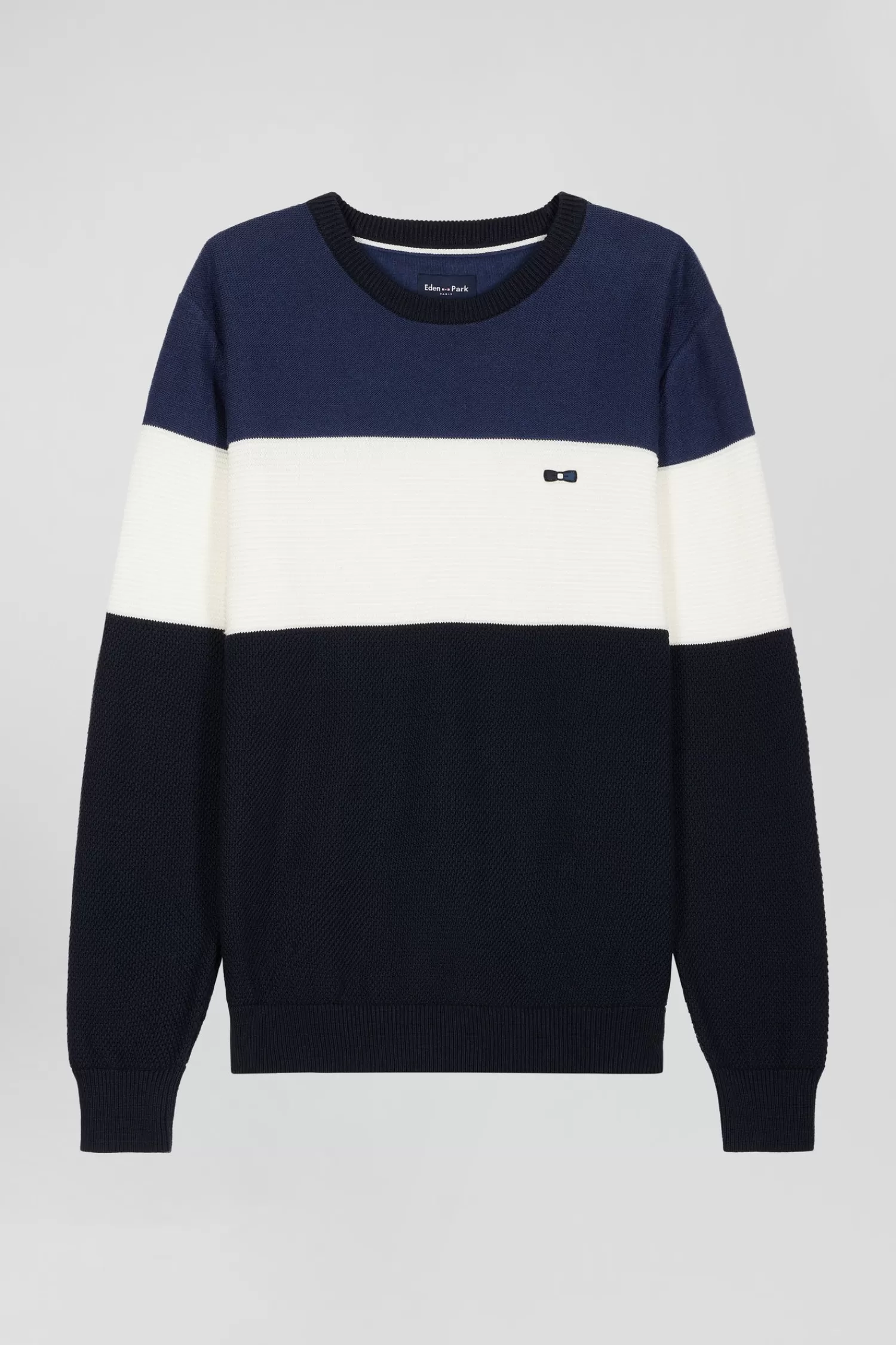 Eden Park Regular navy and blue cotton crew neck jumper with knit patterns< Sweaters