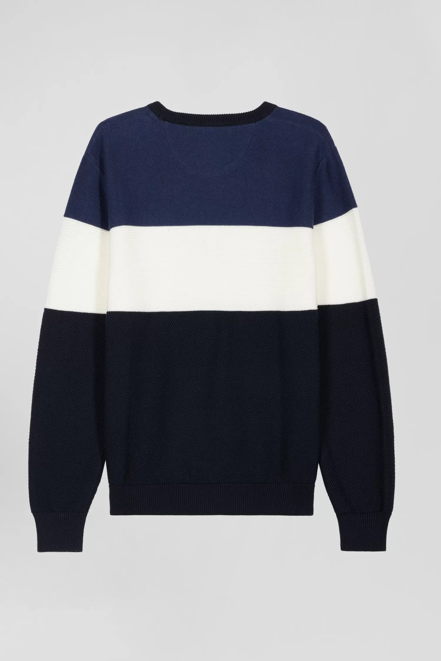 regular_navy_and_blue_cotton_crew_neck_jumper_with_knit_patterns_3.webp Eden Park Regular navy and blue cotton crew neck jumper with knit patterns< Sweaters