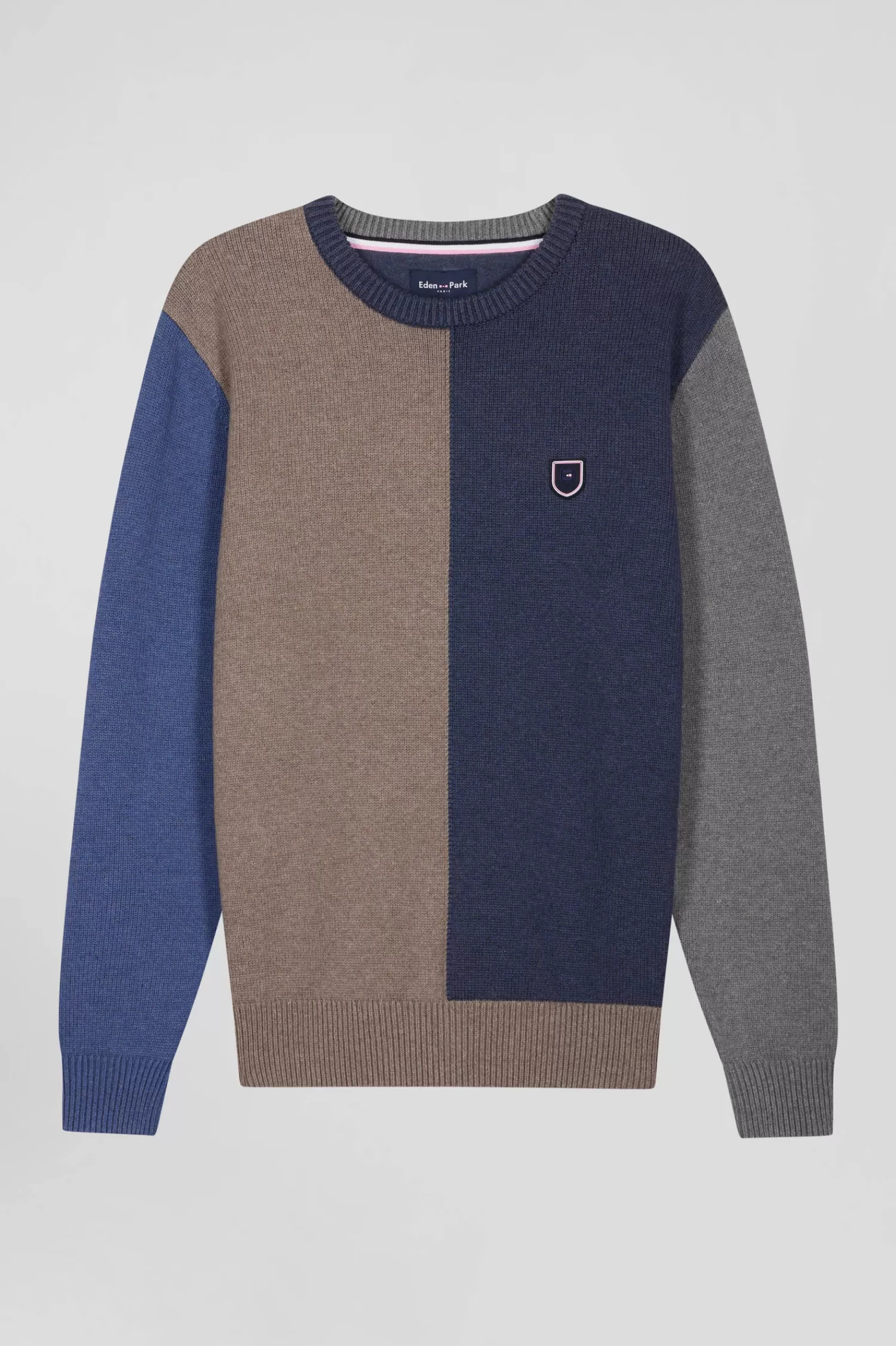 Eden Park Regular navy and brown colourblock cotton crew neck jumper< Sweaters