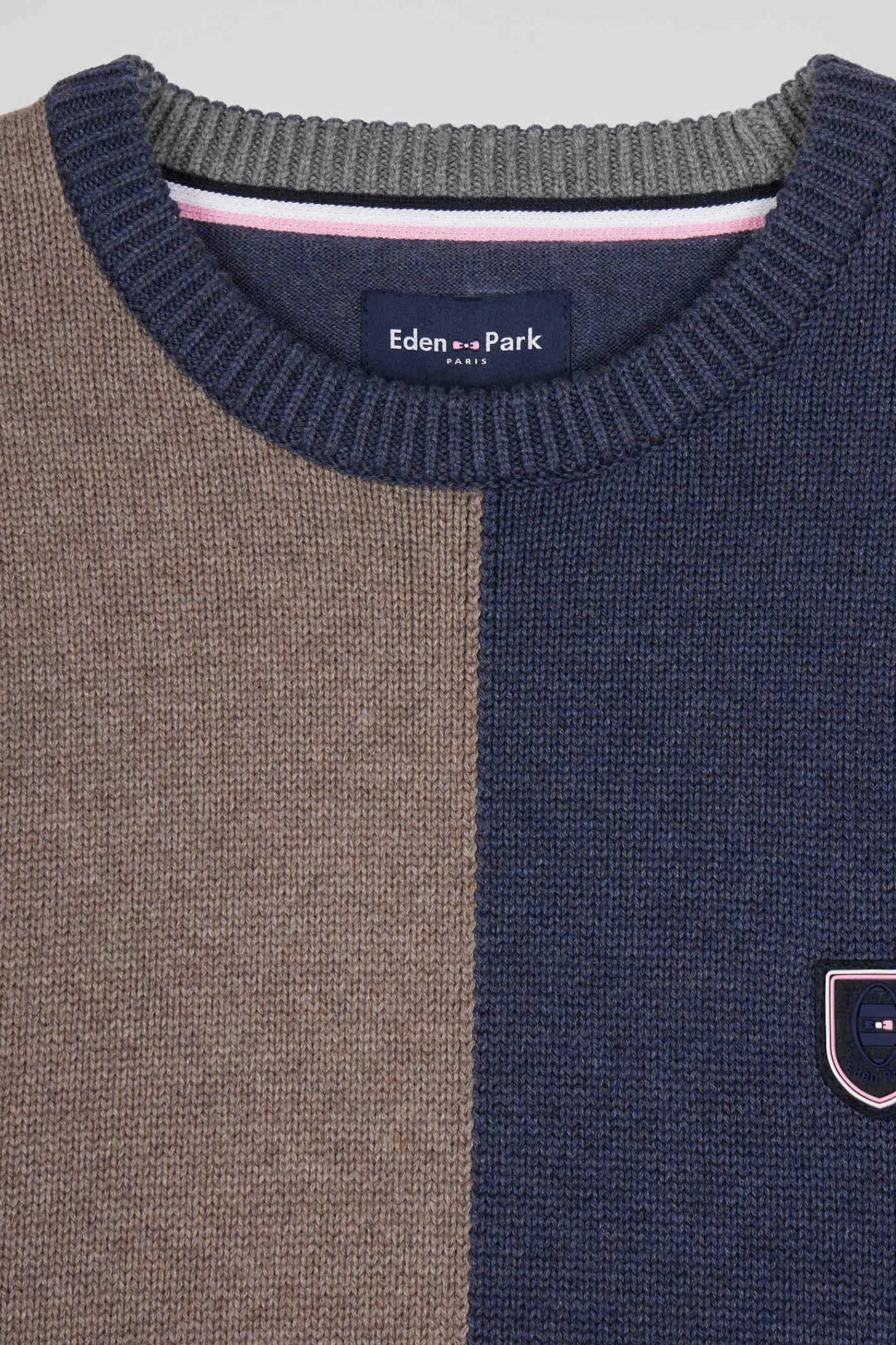 regular_navy_and_brown_colourblock_cotton_crew_neck_jumper_6.webp Eden Park Regular navy and brown colourblock cotton crew neck jumper< Sweaters