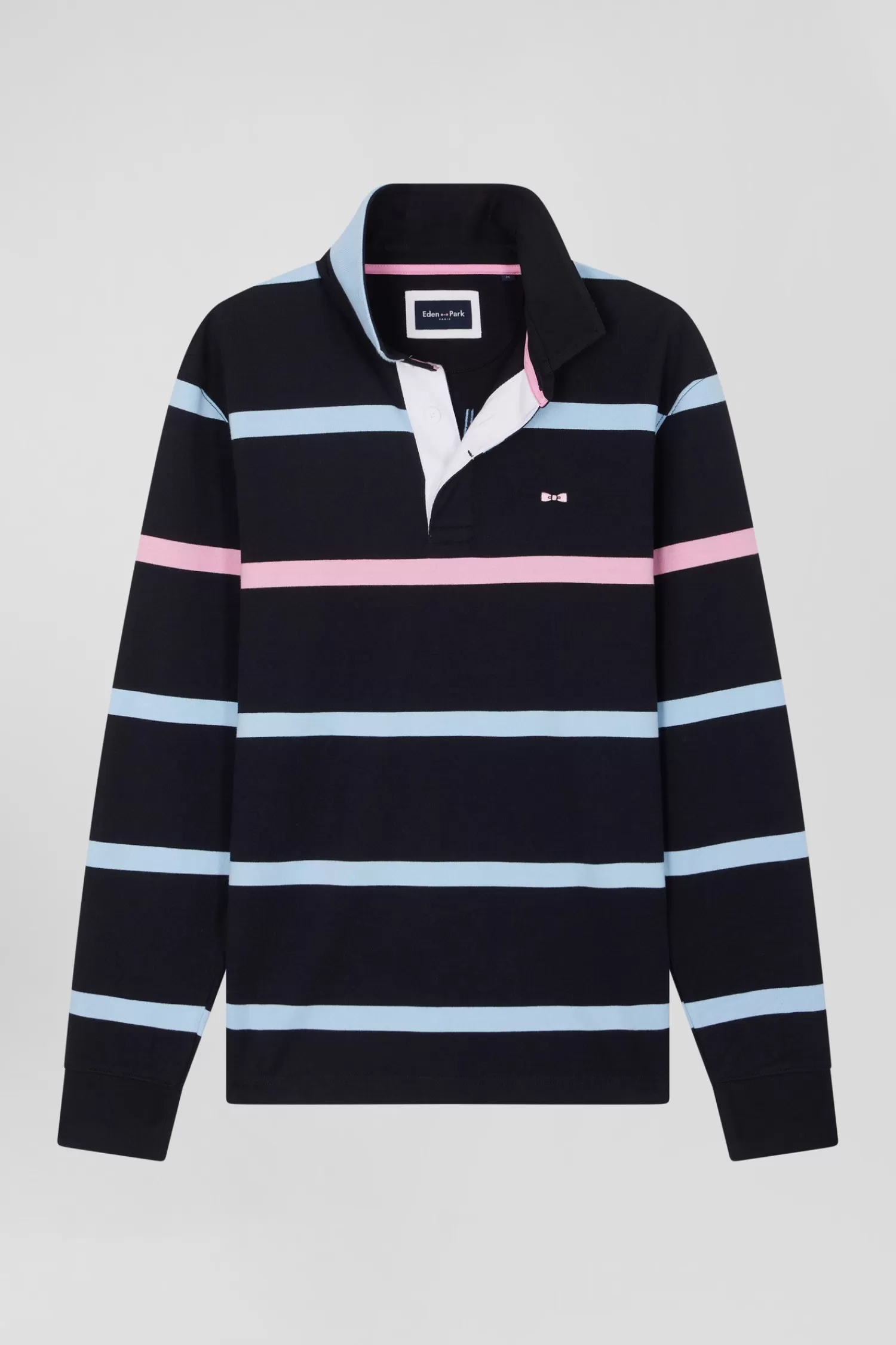Eden Park Regular navy and sky blue striped long-sleeved cotton rugby shirt with back embroidery< Rugby Shirts