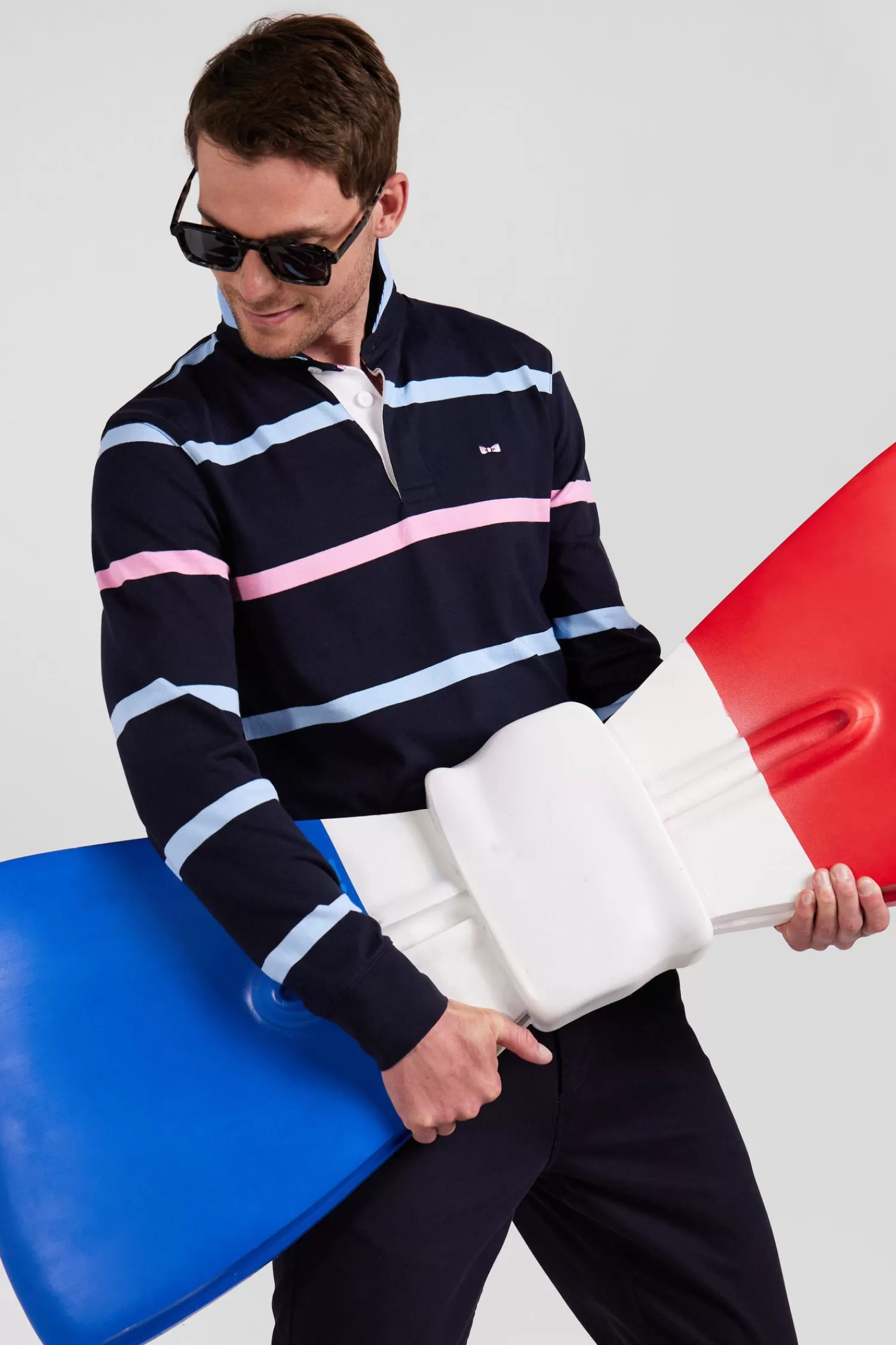 Eden Park Regular navy and sky blue striped long-sleeved cotton rugby shirt with back embroidery< Rugby Shirts