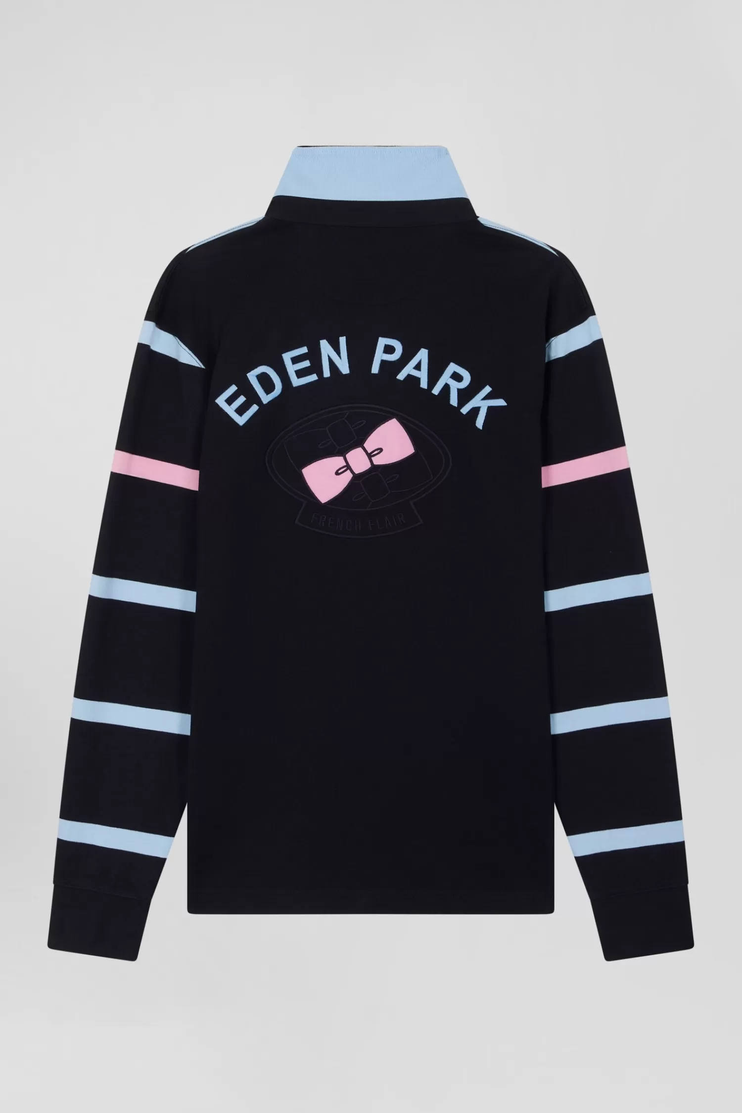 Eden Park Regular navy and sky blue striped long-sleeved cotton rugby shirt with back embroidery< Rugby Shirts