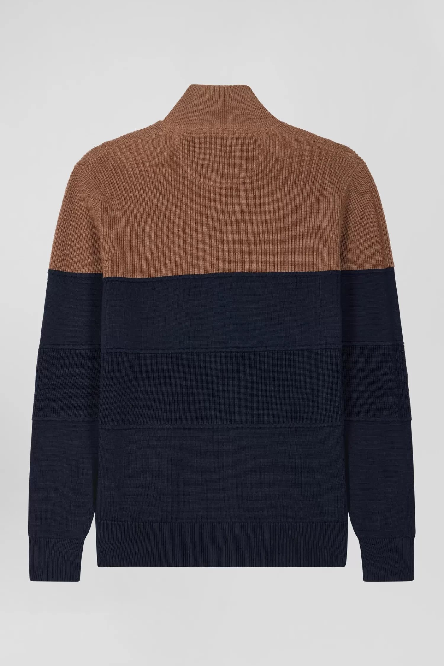 Eden Park Regular navy blue and camel cotton high collar zipped cardigan< Cardigans